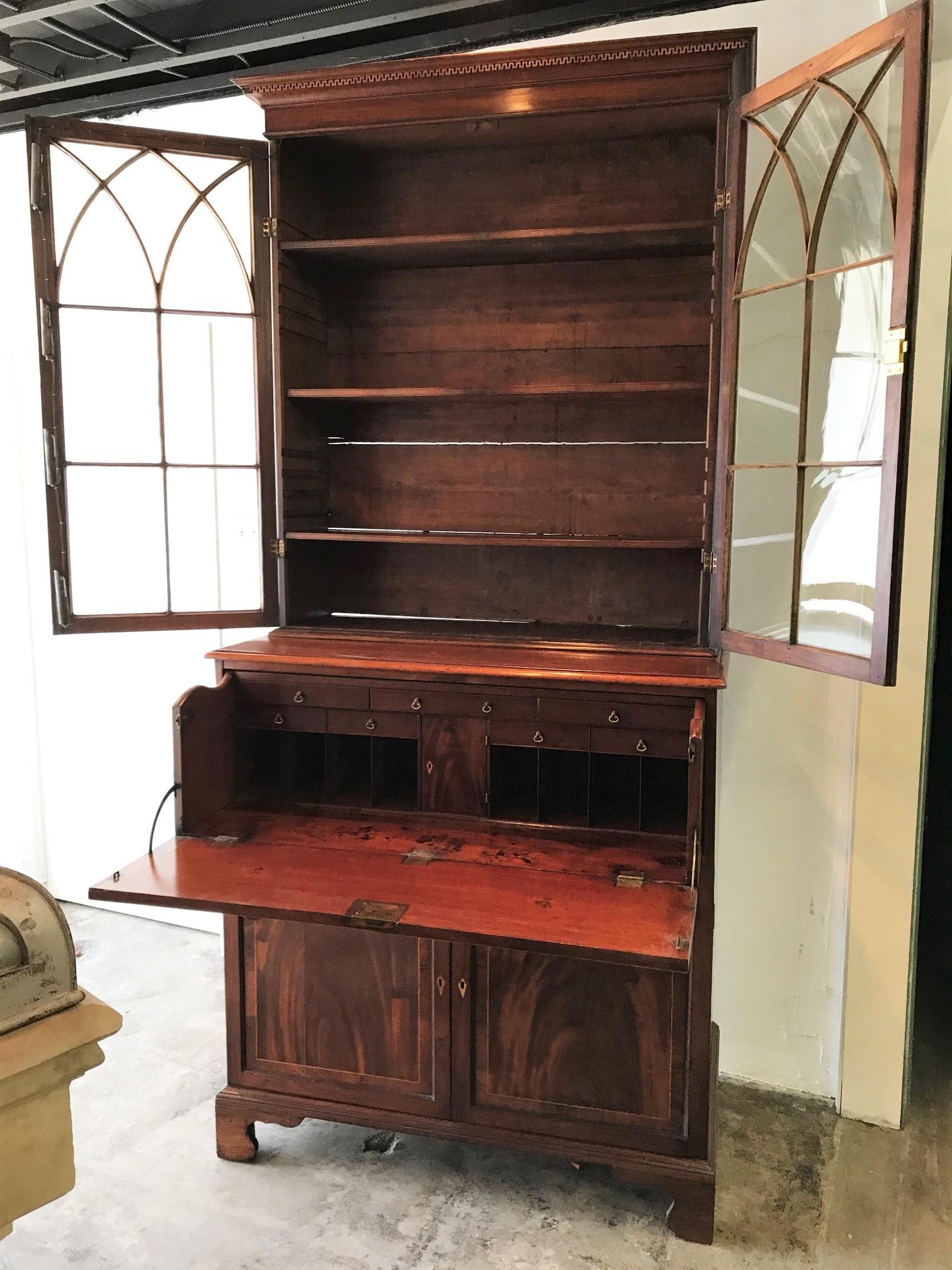 Hand-Crafted Neo-Gothic Early 19th Century Classical English Regency Bookcase Secretary Desk For Sale