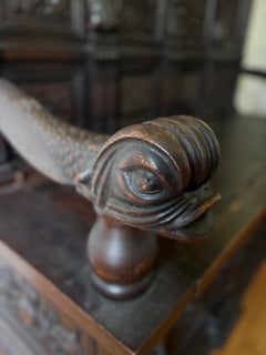 Neo Gothic High Back Oak Bench, Antique Storage Seat, 1880s