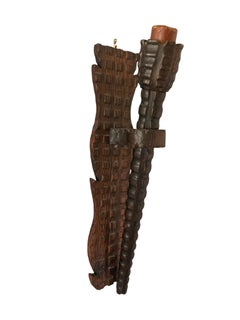 Neo Gothic Medieval Style Carved Wood Wall Candle Holder or Torchere