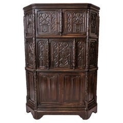 Neo-Gothic oak cabinet. Richly carved
