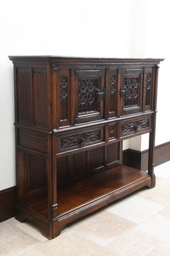 Neo-Gothic Oak Cabinet with Rich Carvings and Hidden Storage, France, Circa 1850