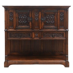Neo-Gothic Oak Cabinet with Rich Carvings and Hidden Storage, France, Circa 1850