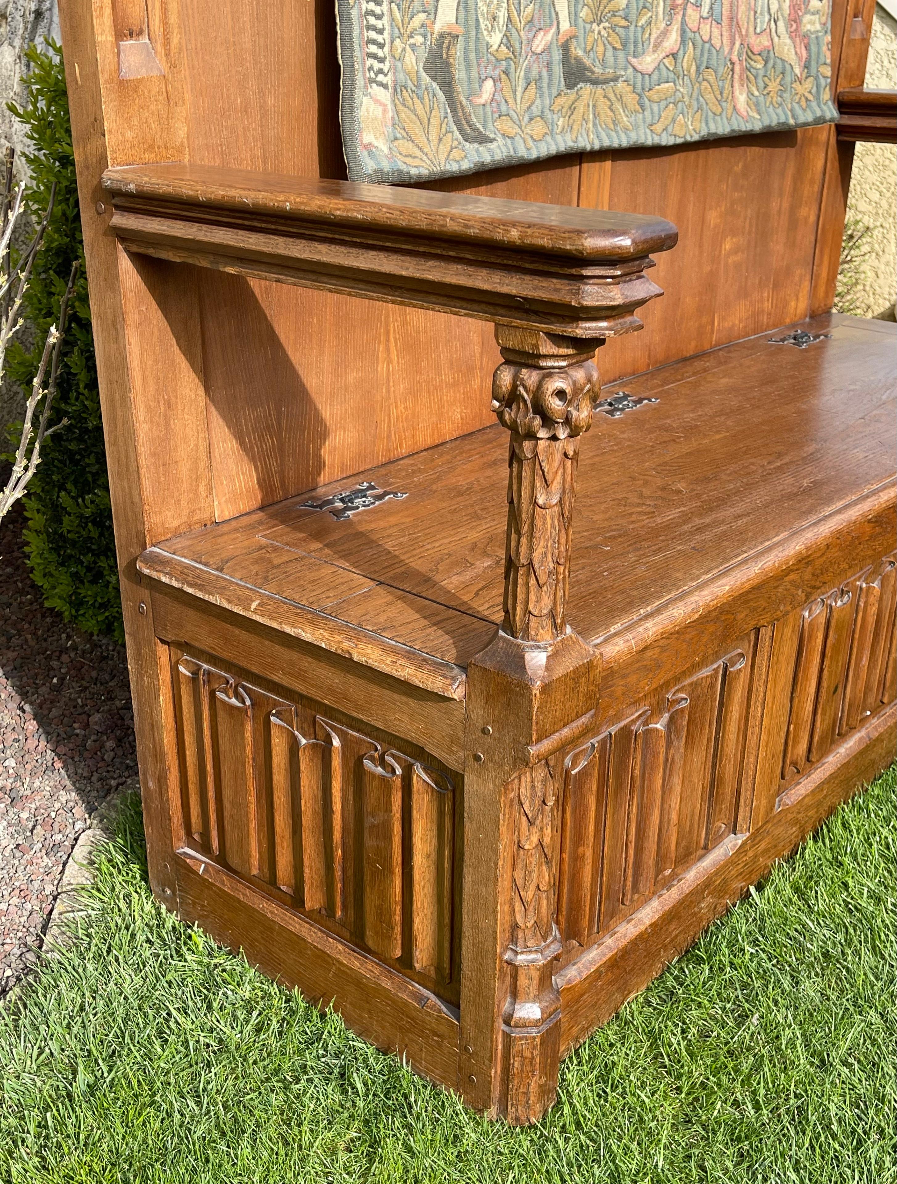 Neo-gothic Oak Cathedra Chest Bench 19th century For Sale 9