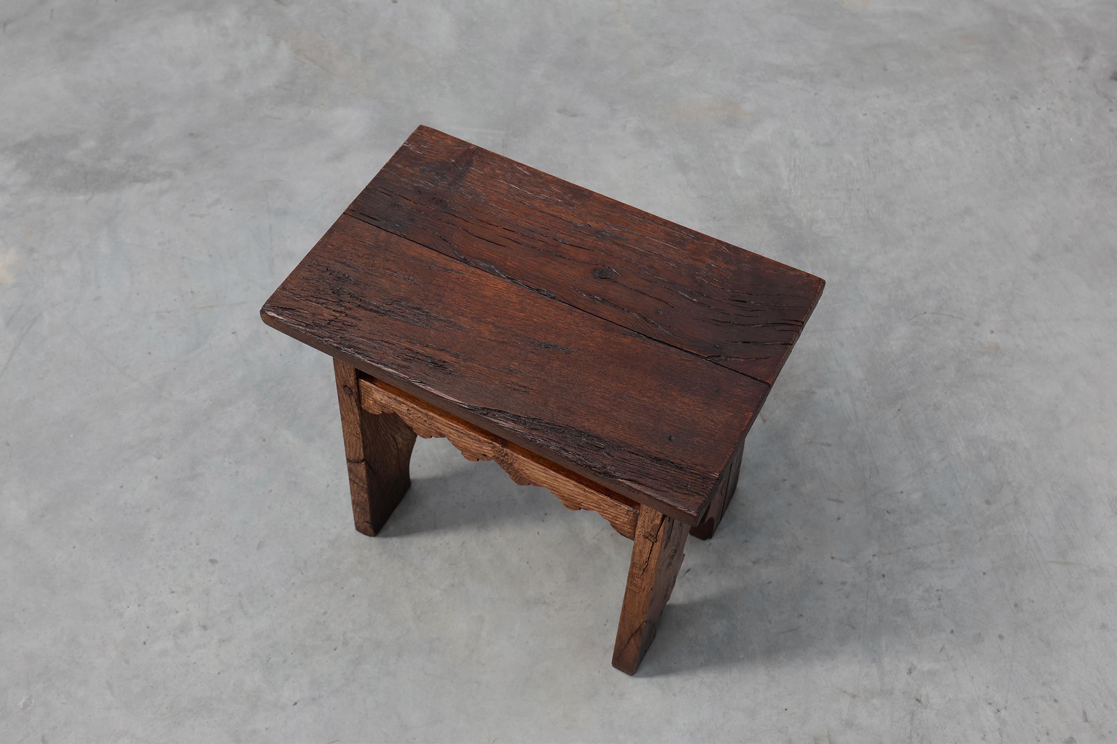 Neo Gothic solid oak rectangular carved stool, France ca. 1900 For Sale 2
