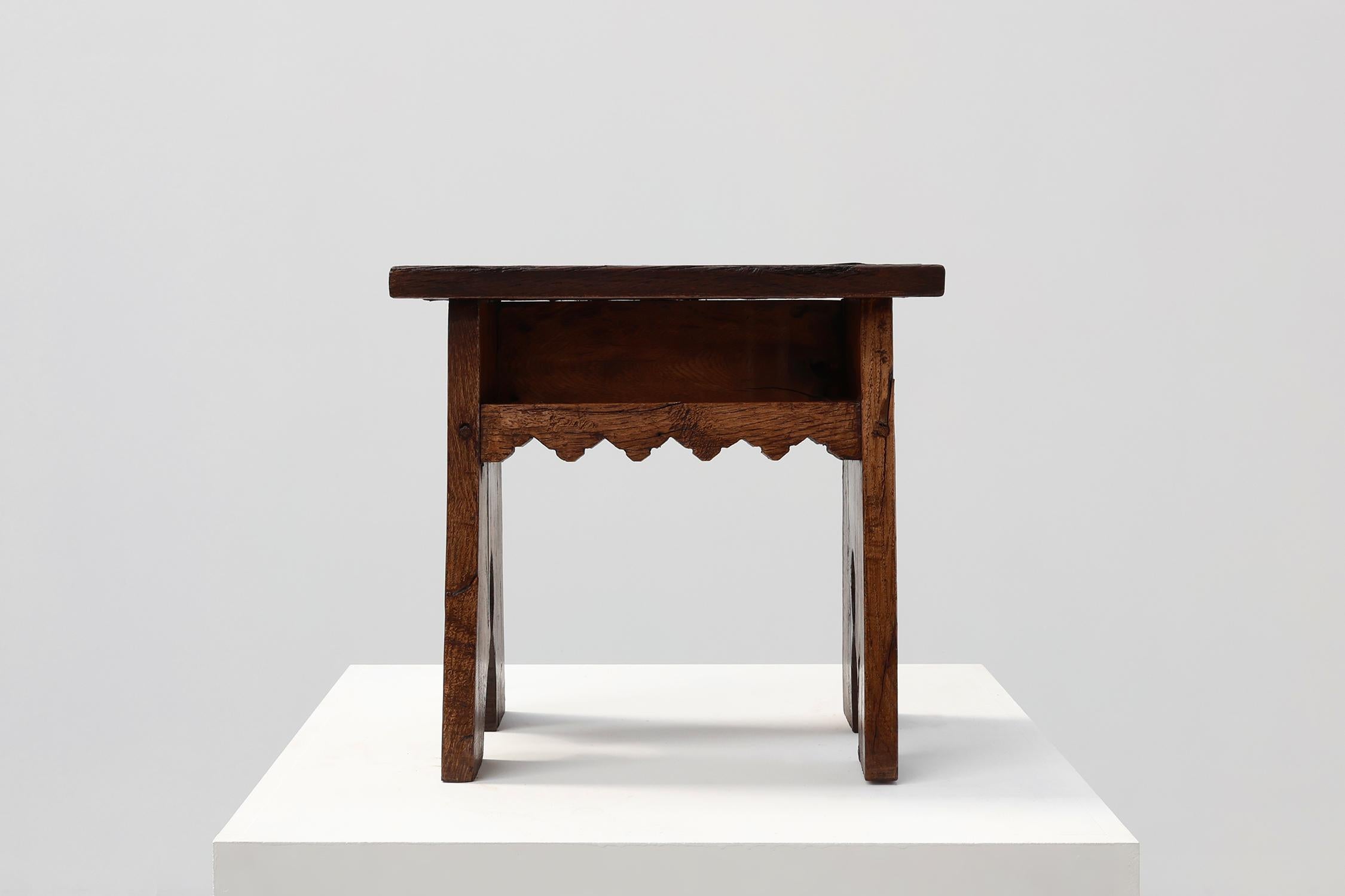 Gothic Revival Neo Gothic solid oak rectangular carved stool, France ca. 1900 For Sale