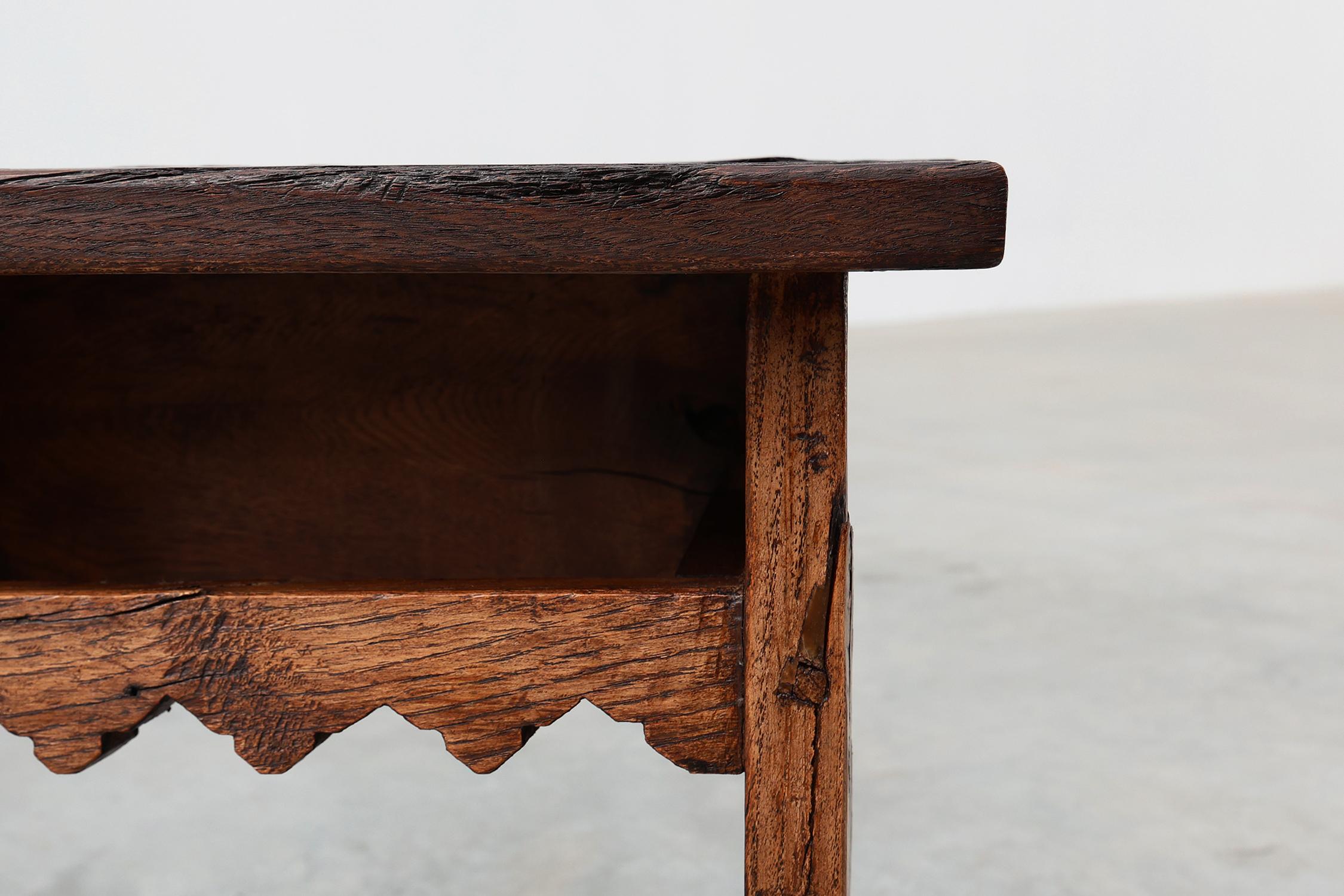 French Neo Gothic solid oak rectangular carved stool, France ca. 1900 For Sale