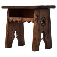 Neo Gothic solid oak rectangular carved stool, France ca. 1900