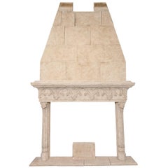 Neo-Gothic Style Composite Limestone Fireplace with Hood