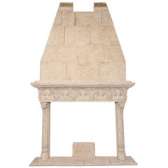 Neo-Gothic Style Composite Limestone Fireplace with Hood