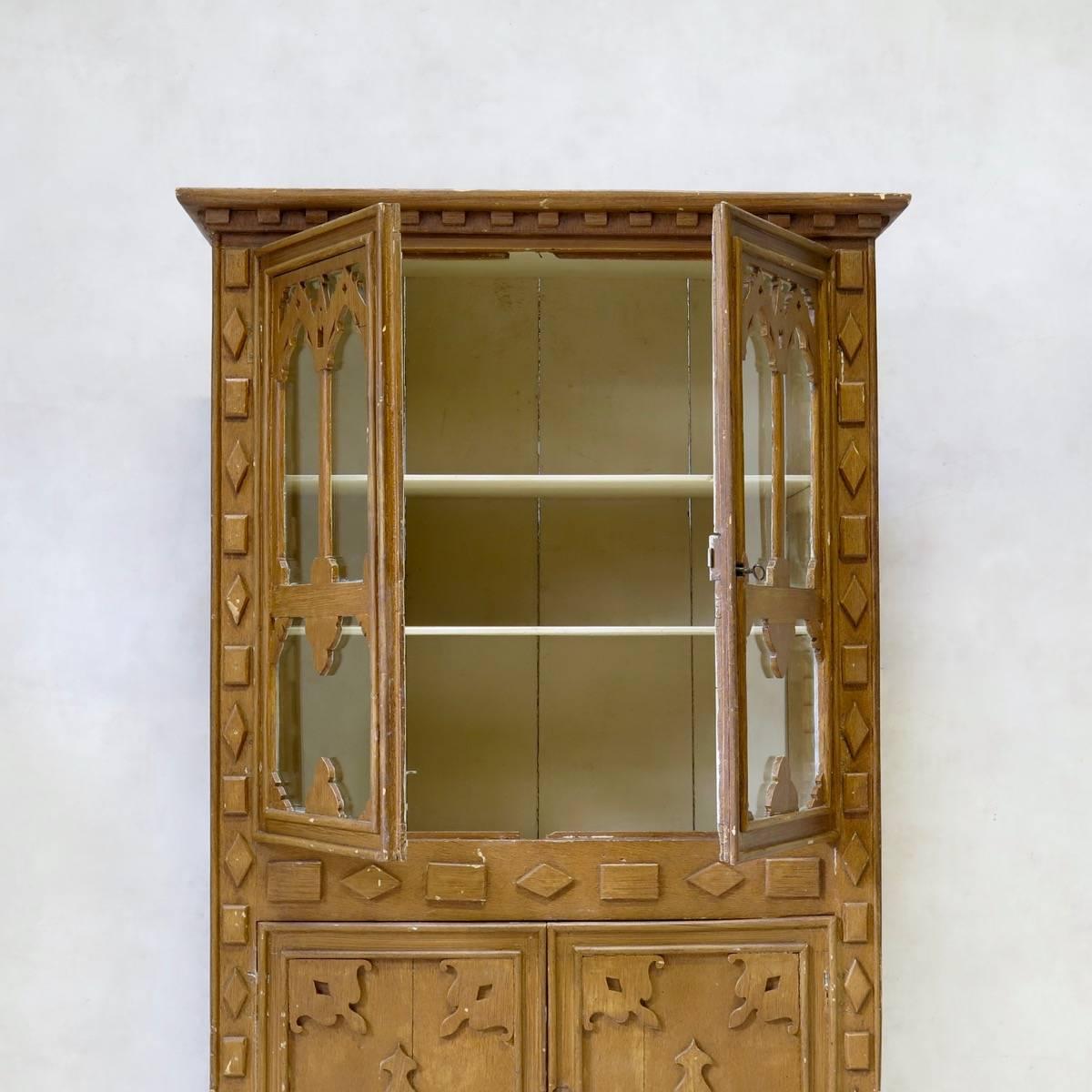 Gothic Revival Neo-Gothic Style Faux-Bois Painted Cabinet from the Jura, circa 1900s For Sale