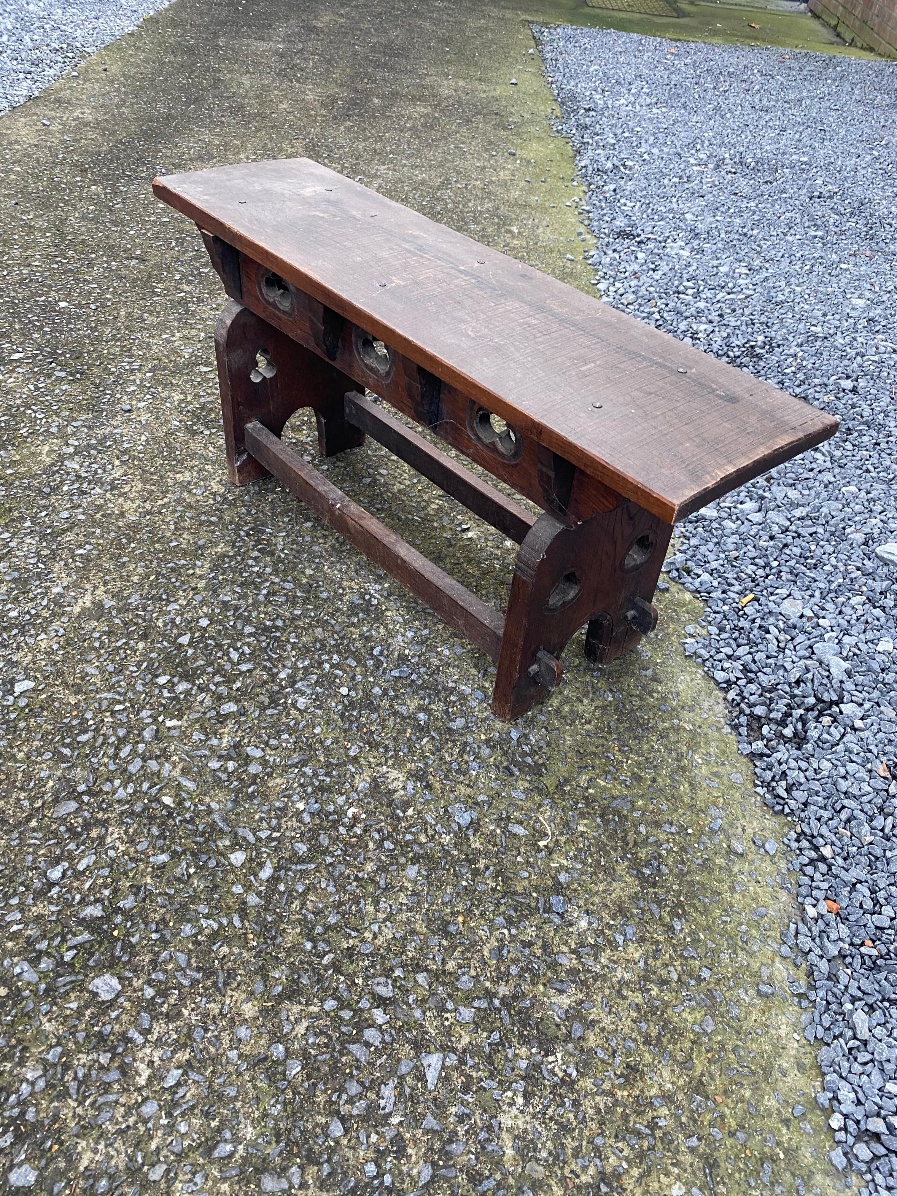 Neo Gothic Style Oak Bench, circa 1950 For Sale 7