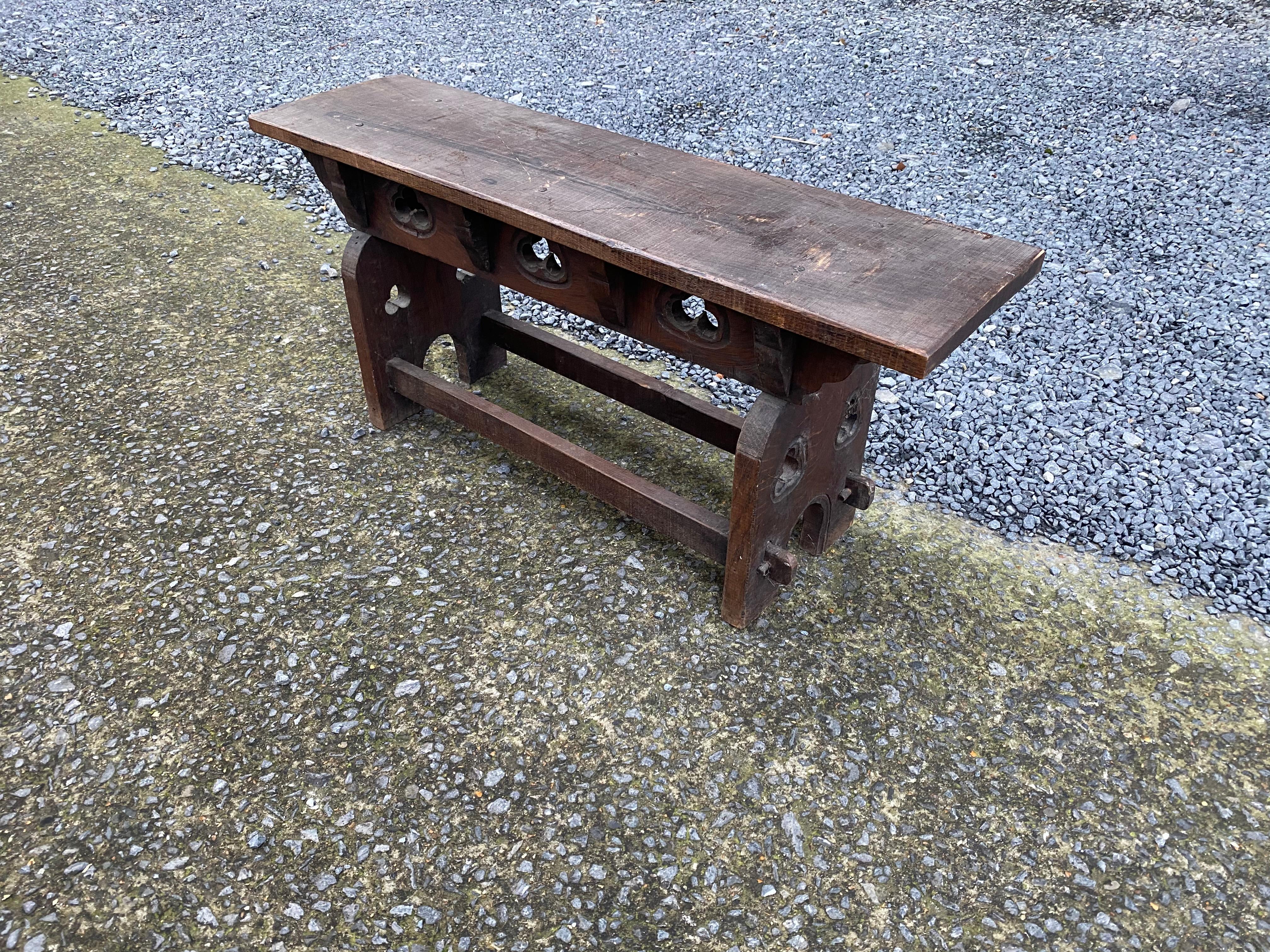 Neo Gothic style oak bench, circa 1950.
     