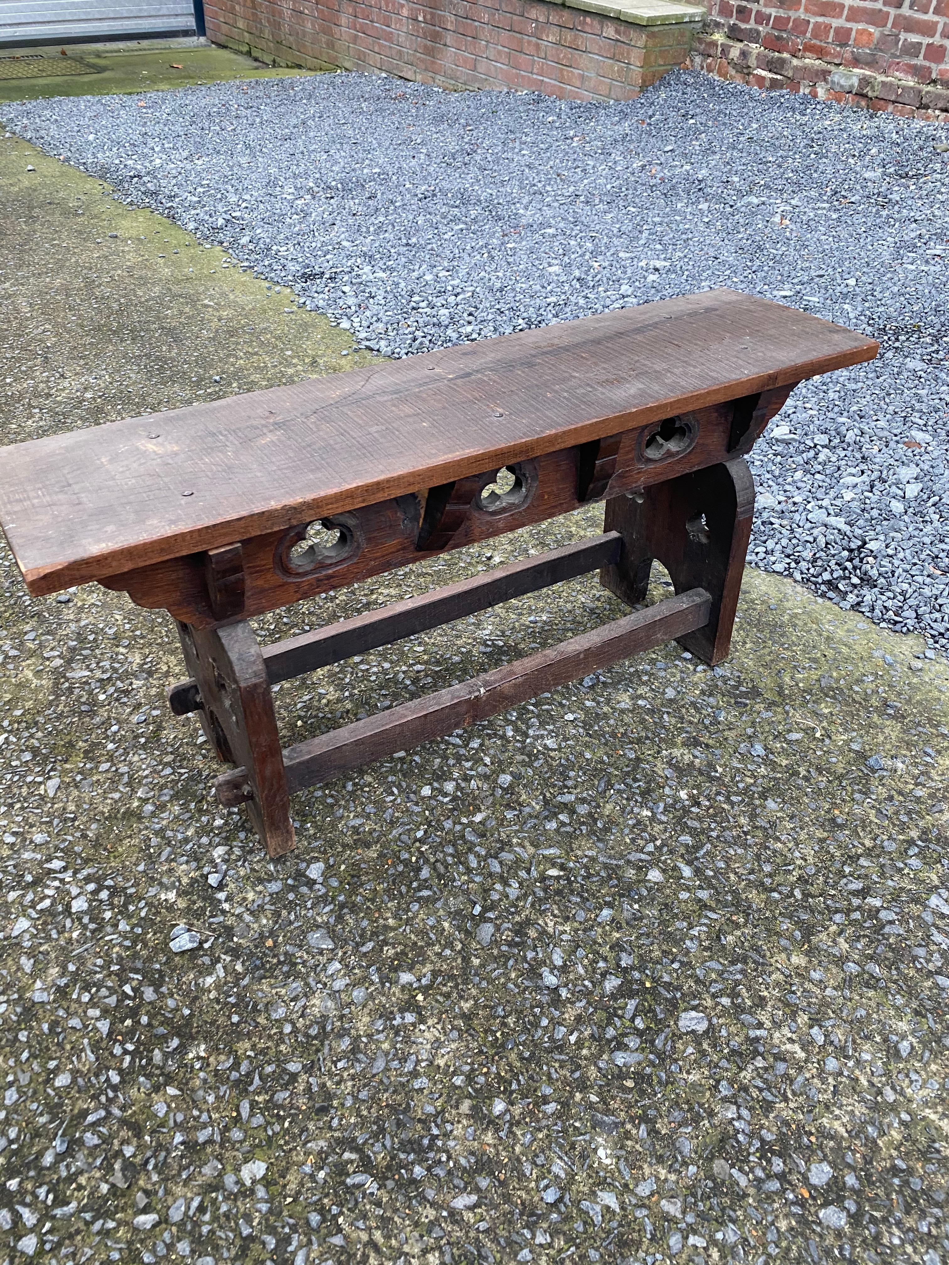 Neo Gothic Style Oak Bench, circa 1950 In Good Condition For Sale In Saint-Ouen, FR