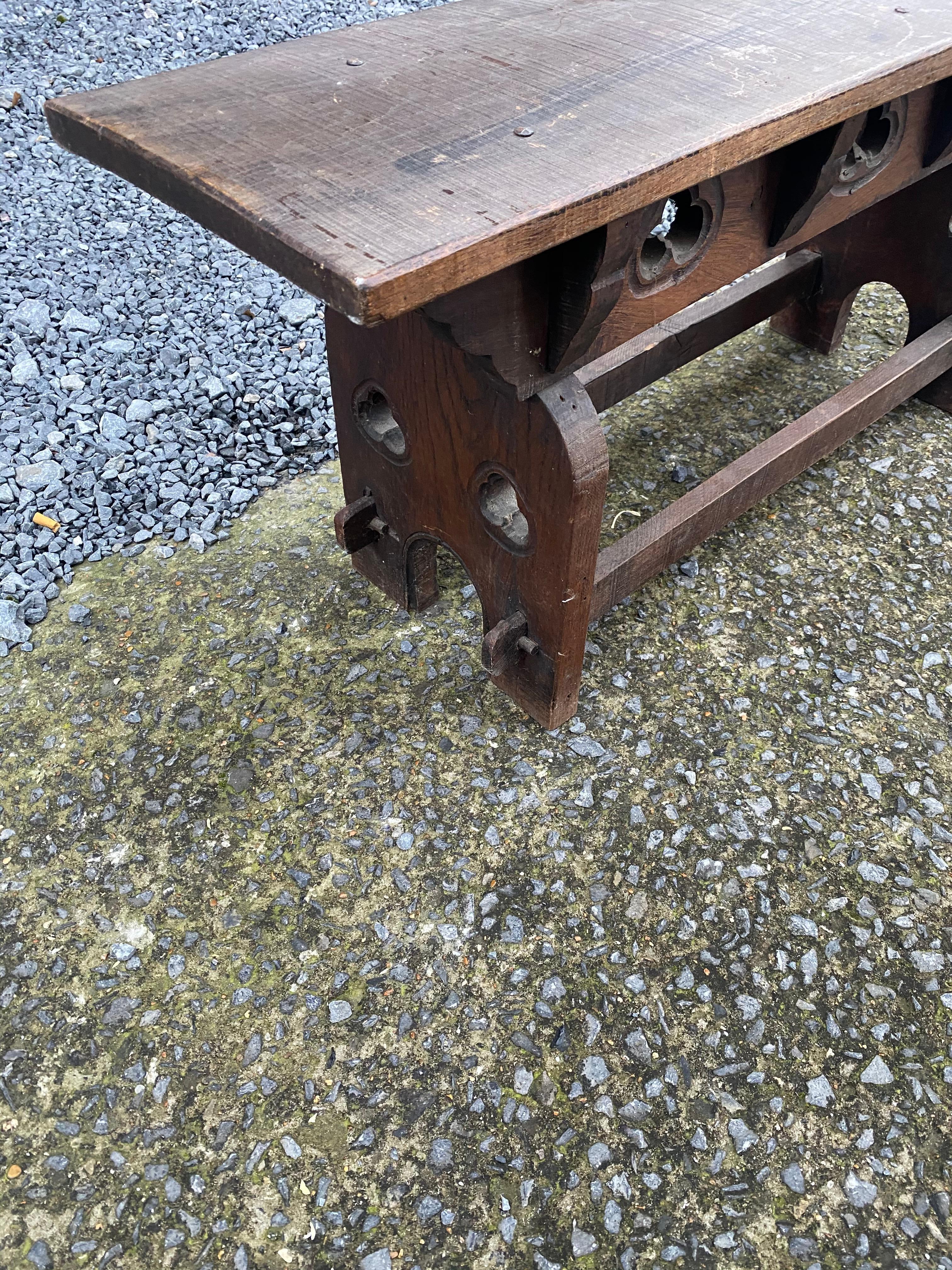 Neo Gothic Style Oak Bench, circa 1950 For Sale 2