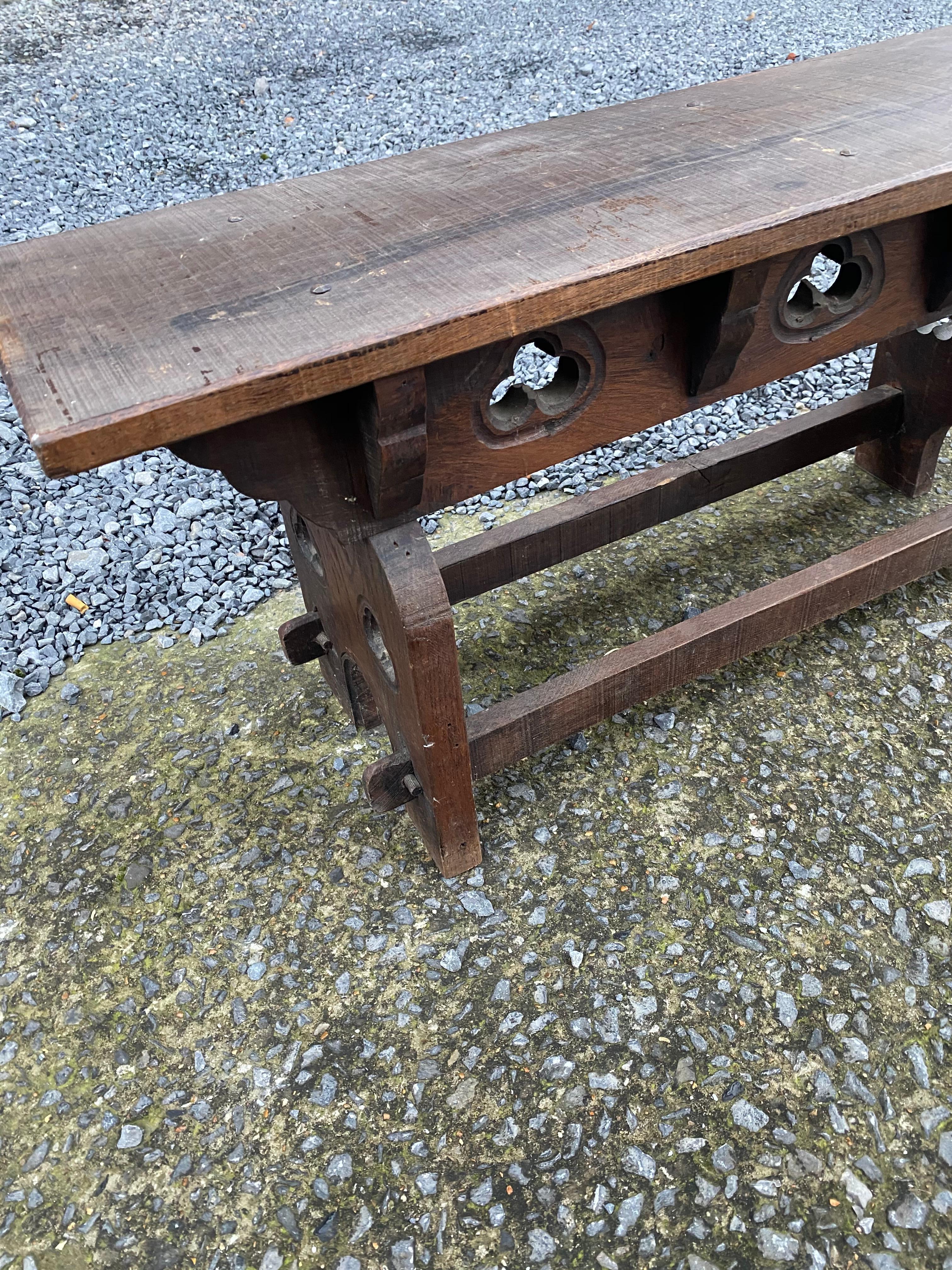 Neo Gothic Style Oak Bench, circa 1950 For Sale 4