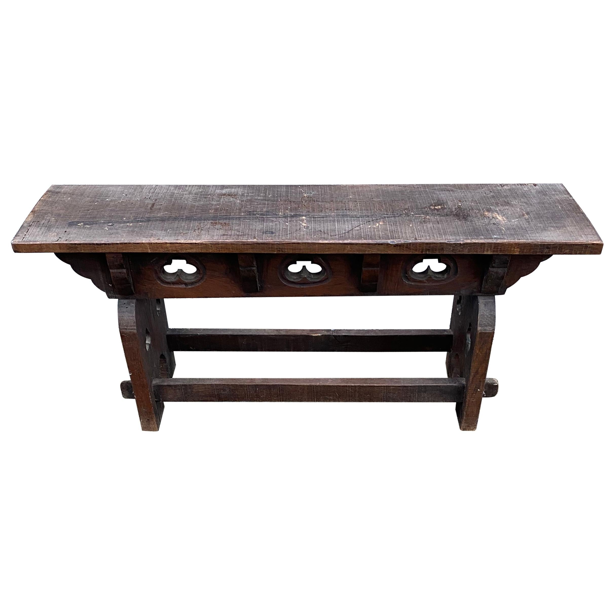 Neo Gothic Style Oak Bench, circa 1950 For Sale