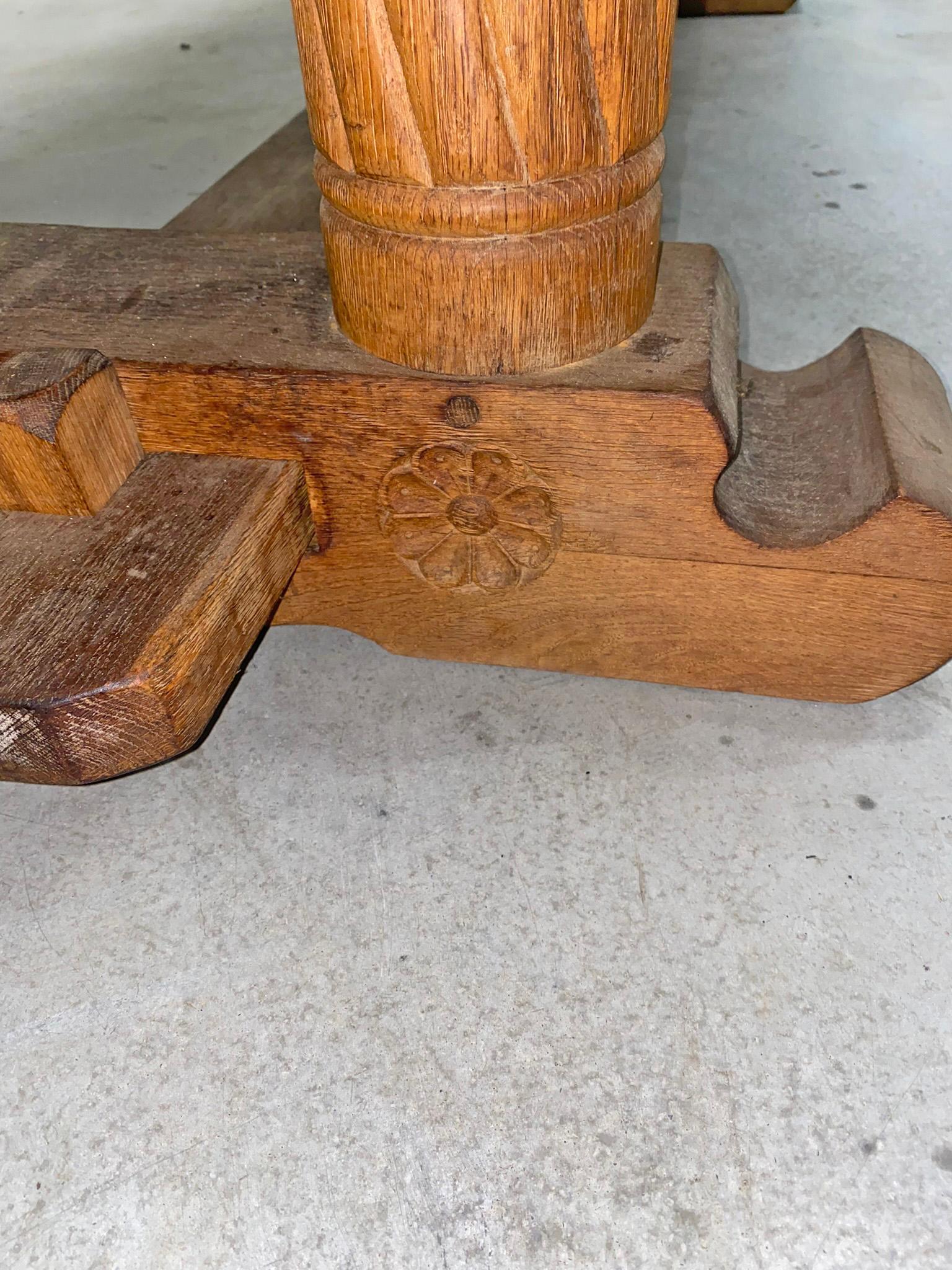 French Neo Gothic Style Table in Solid Oak, Assembled by Keys, Disassembles Completely For Sale