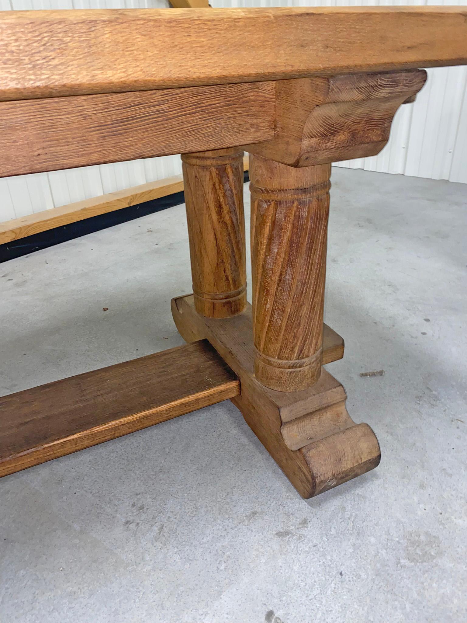 Neo Gothic Style Table in Solid Oak, Assembled by Keys, Disassembles Completely For Sale 1