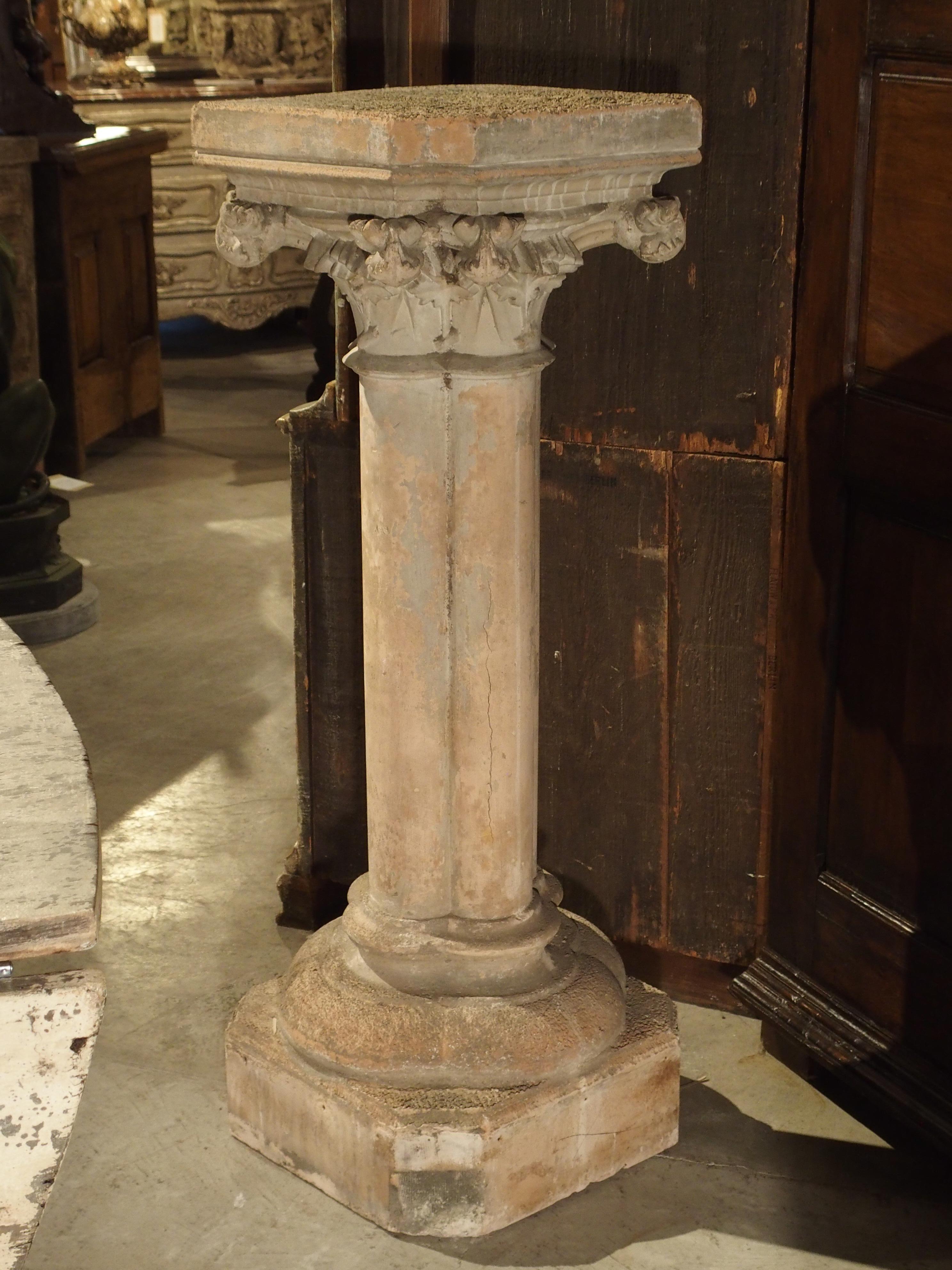 Neo-Gothic Terra Cotta and Plaster Pedestal from France, circa 1910 3