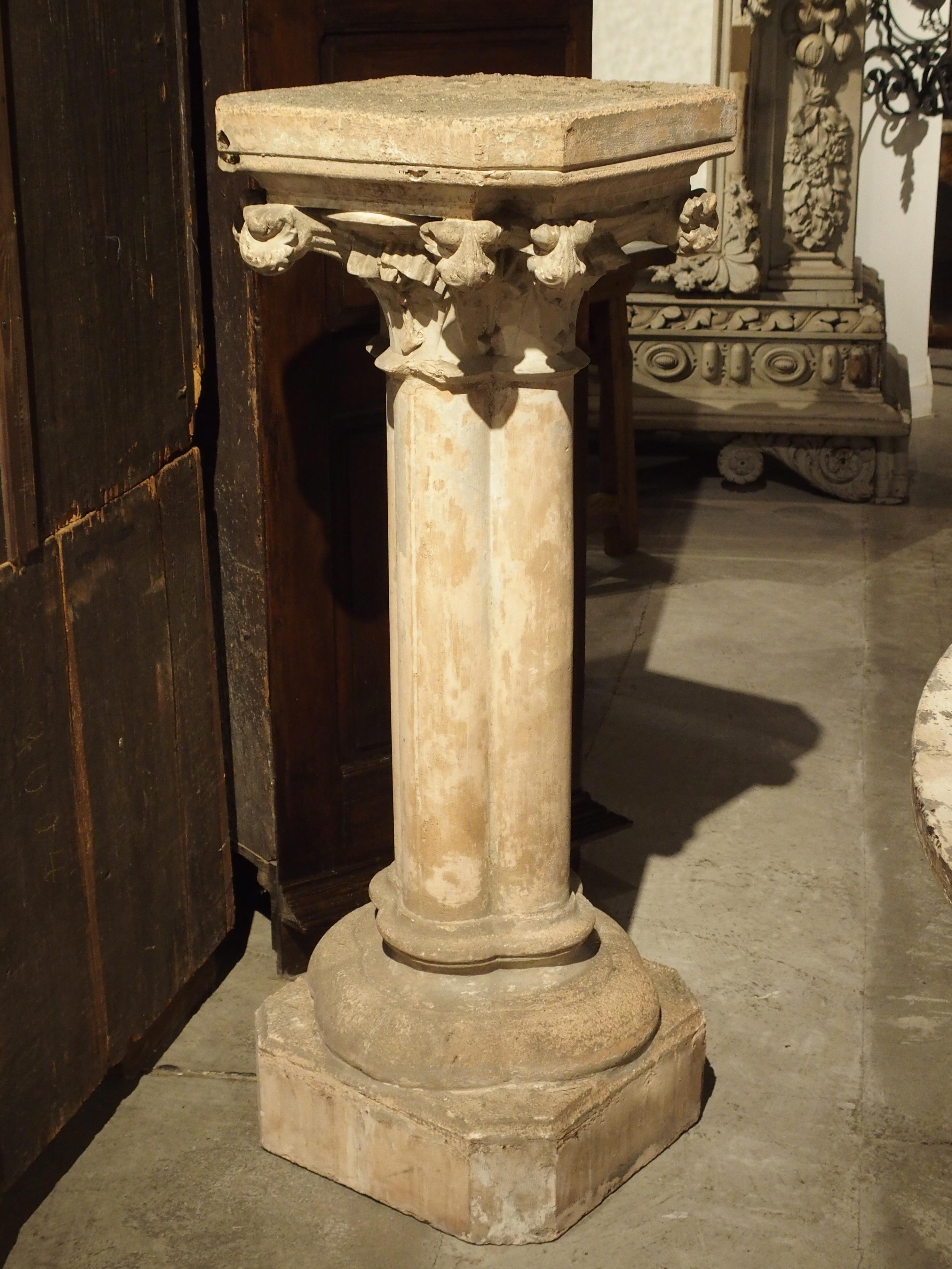 French Neo-Gothic Terra Cotta and Plaster Pedestal from France, circa 1910
