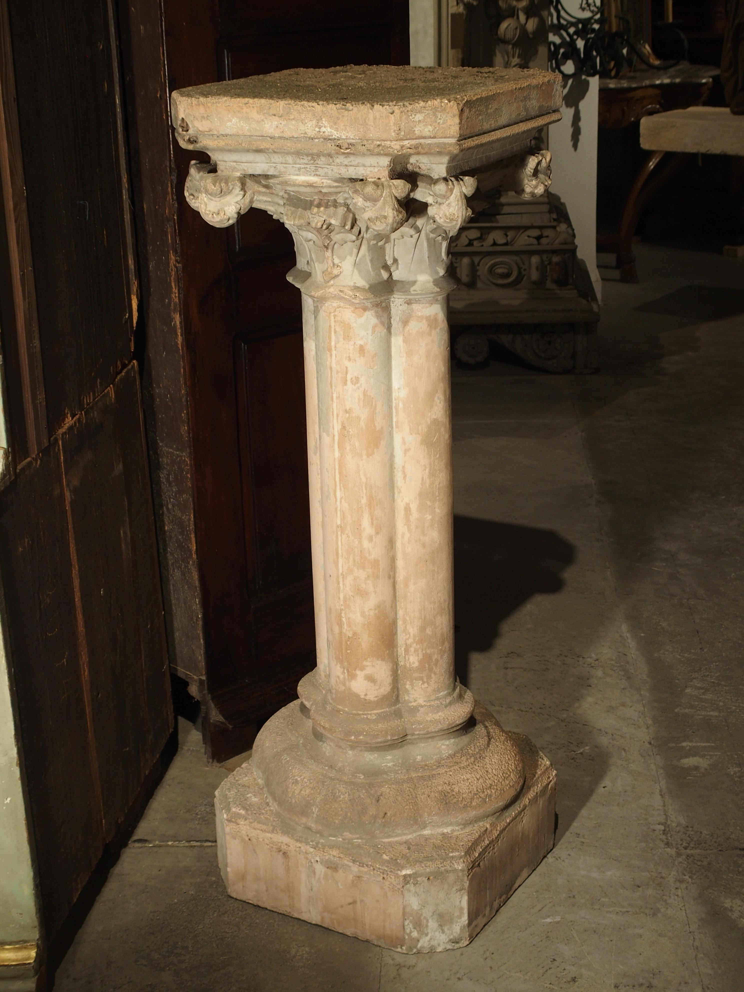 20th Century Neo-Gothic Terra Cotta and Plaster Pedestal from France, circa 1910