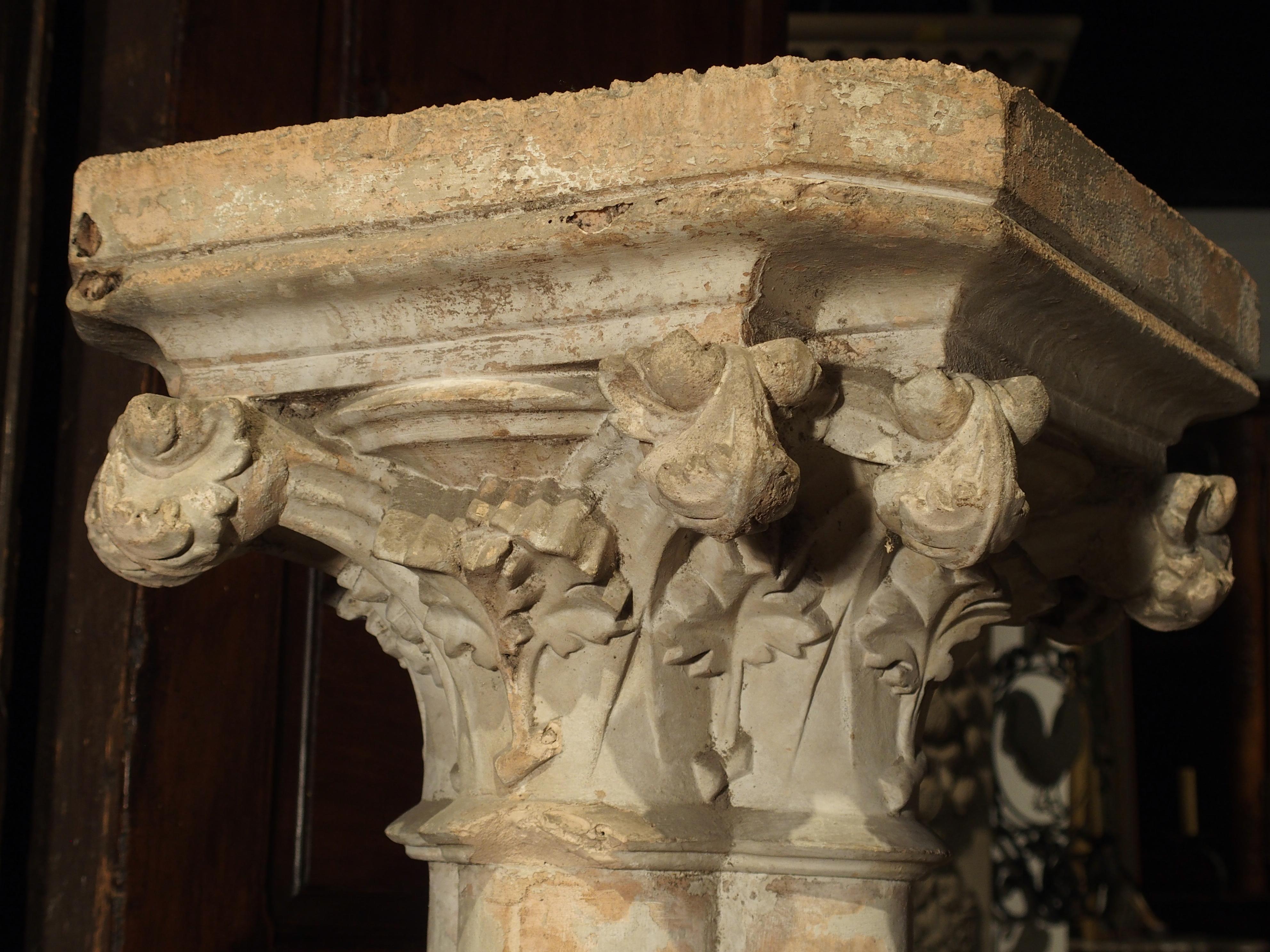 Terracotta Neo-Gothic Terra Cotta and Plaster Pedestal from France, circa 1910