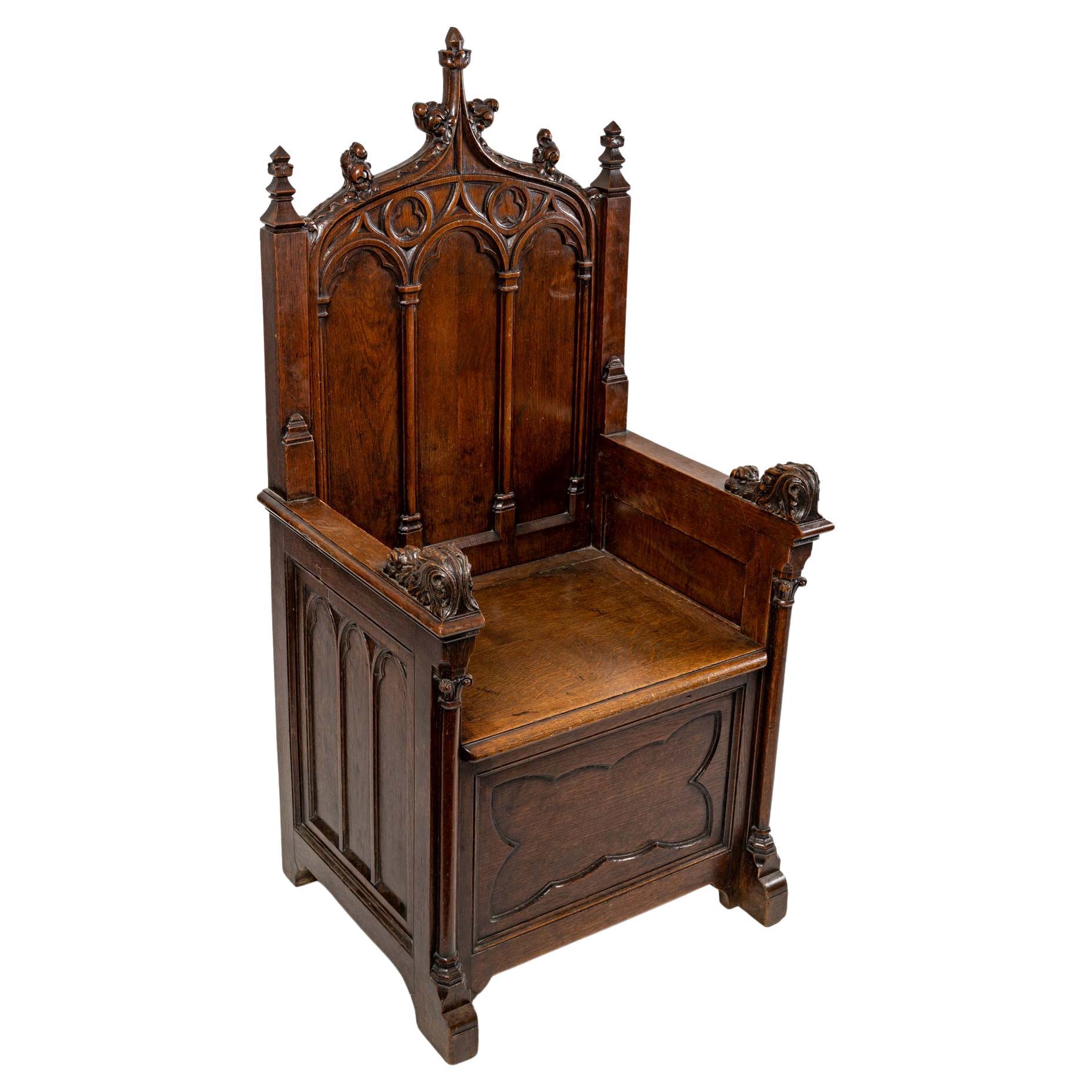 Neo-Gothic Walnut Armchair, 19th Century