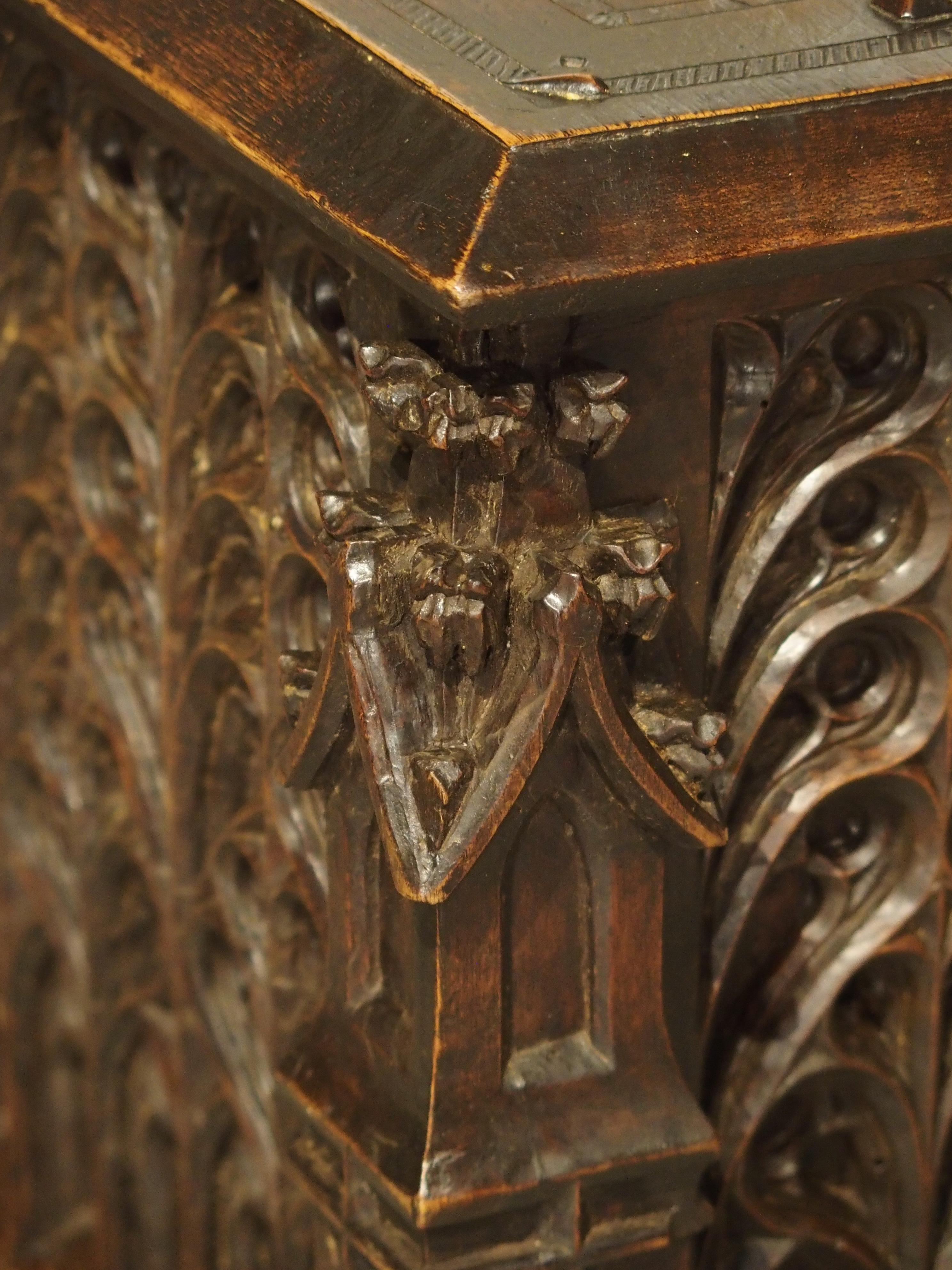 Neo-Gothic Walnut Wood Table Trunk from France, circa 1860 5