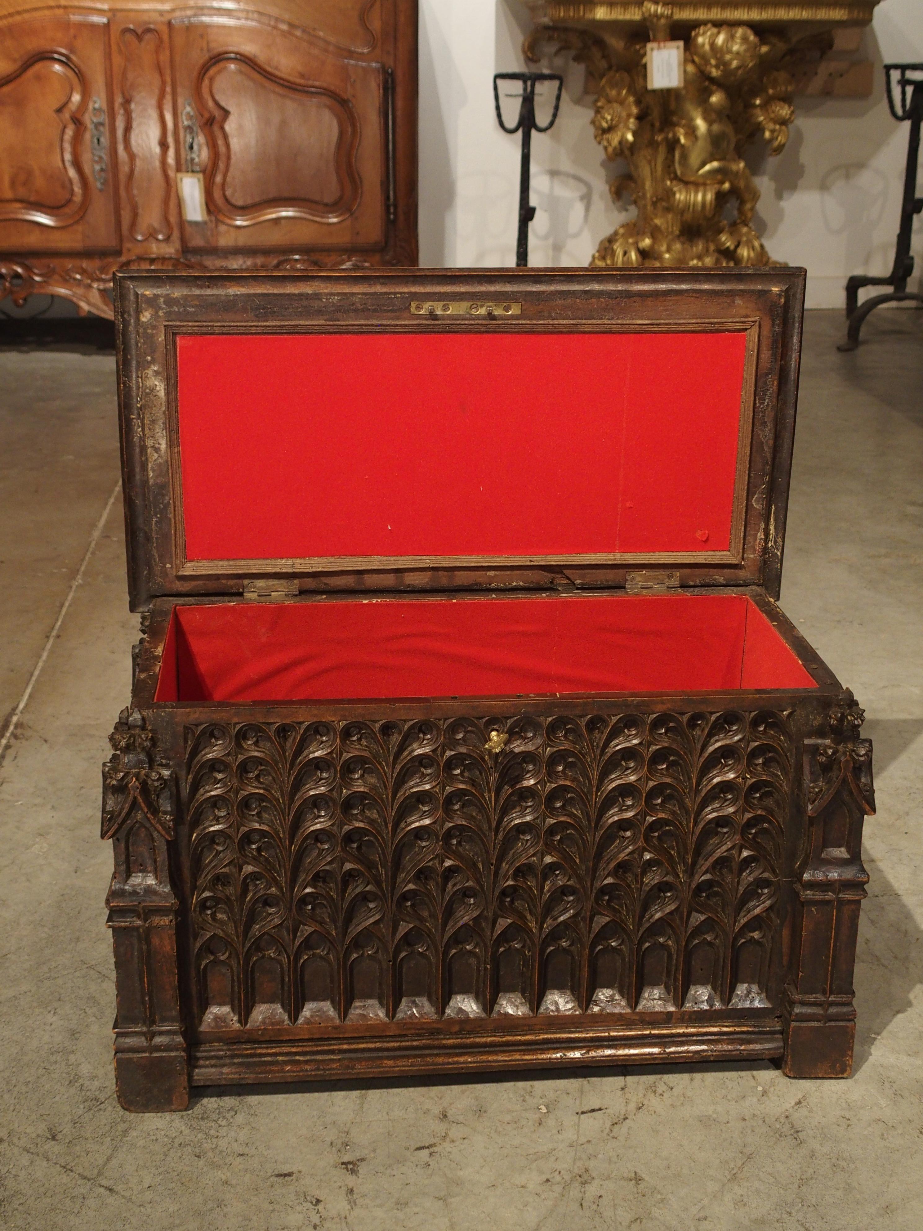 Neo-Gothic Walnut Wood Table Trunk from France, circa 1860 6