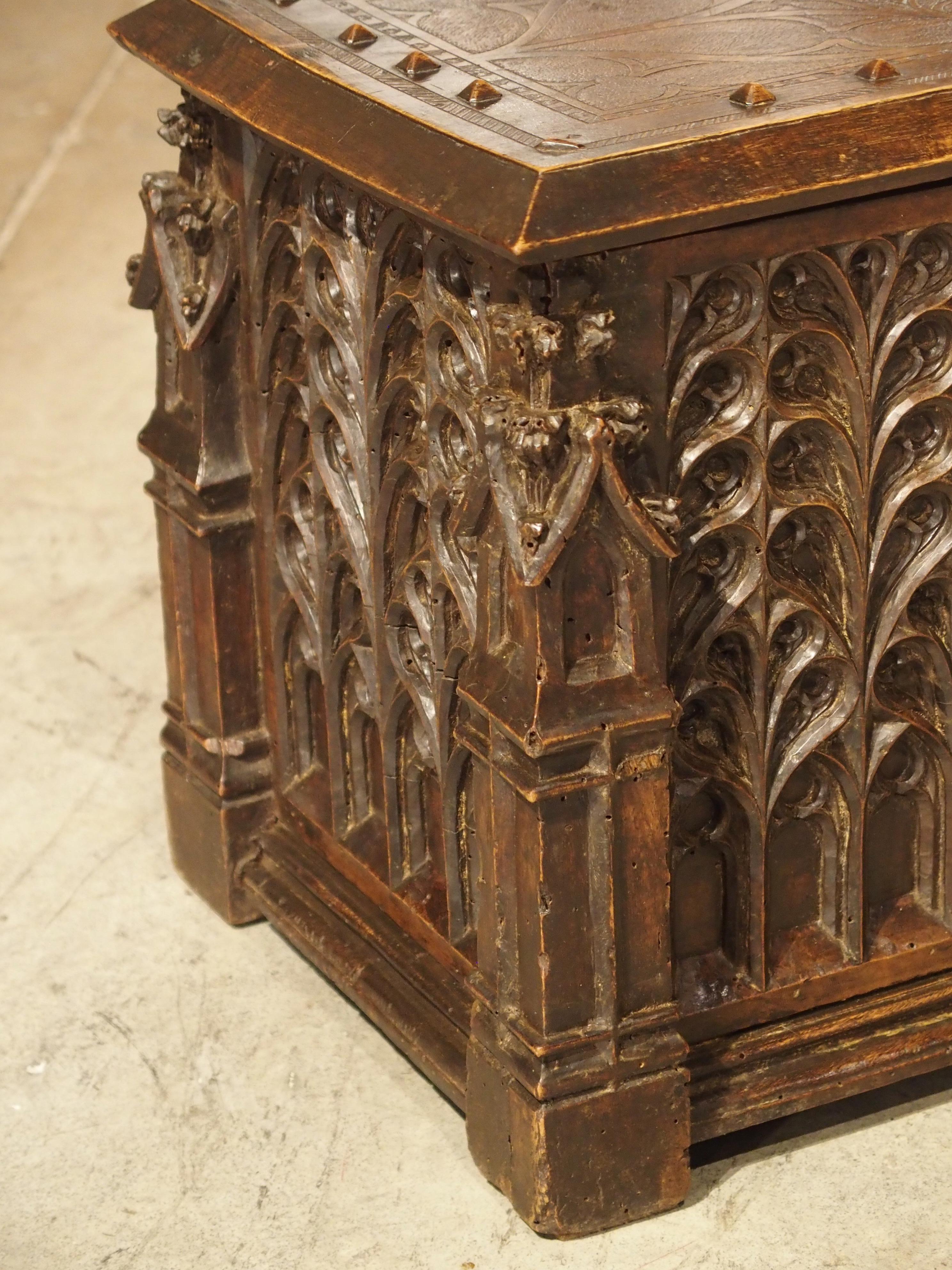 Neo-Gothic Walnut Wood Table Trunk from France, circa 1860 8