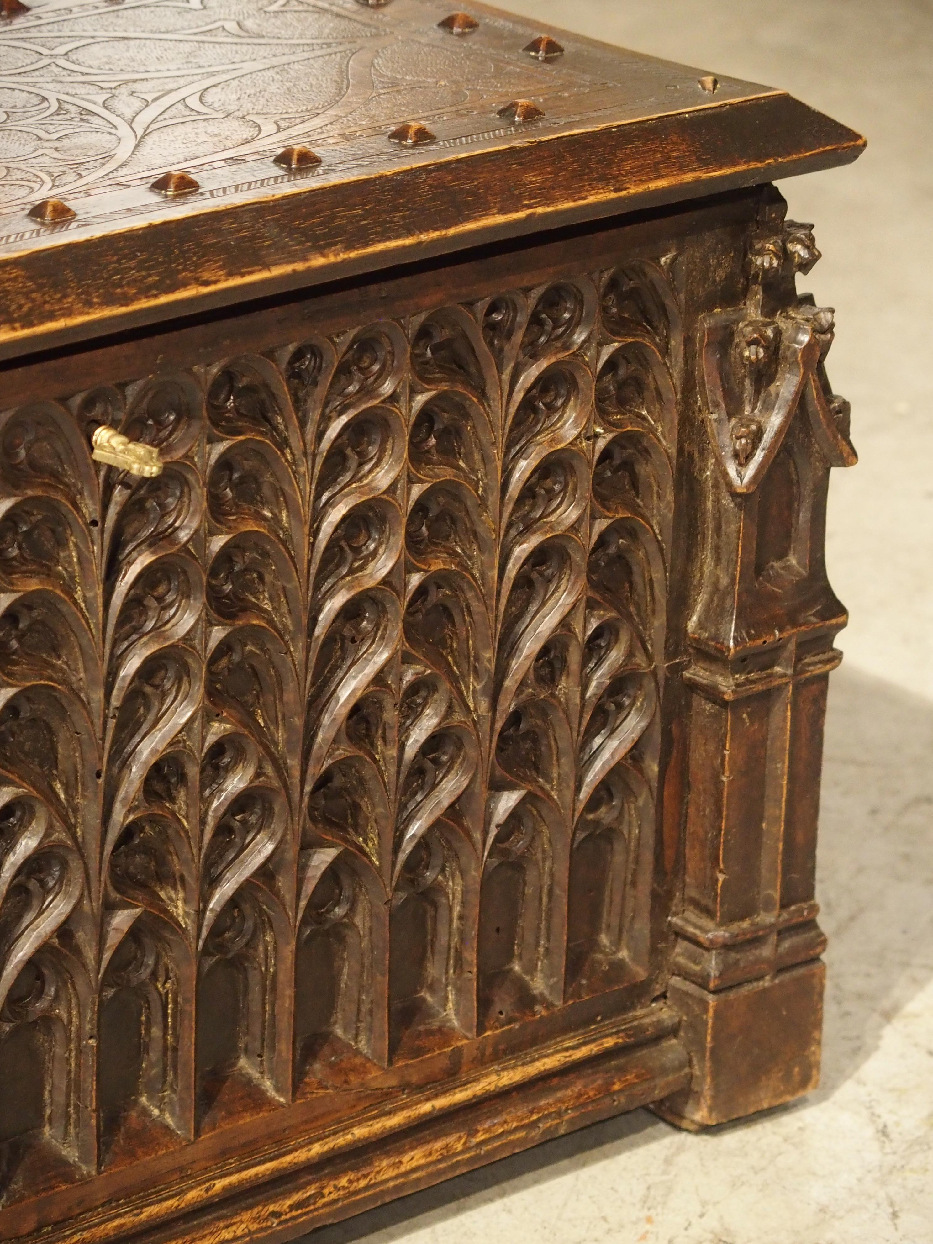 Neo-Gothic Walnut Wood Table Trunk from France, circa 1860 9