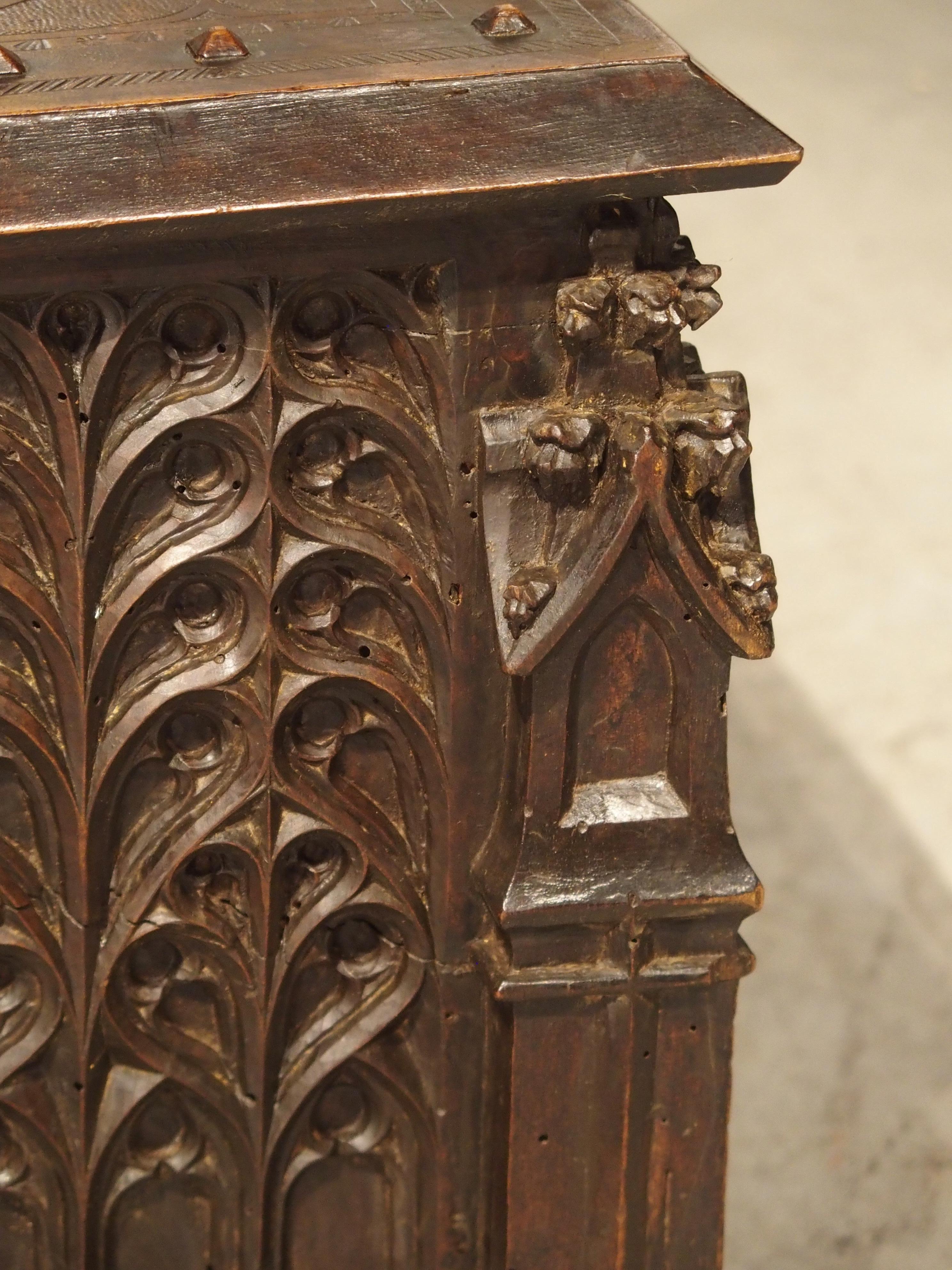 Neo-Gothic Walnut Wood Table Trunk from France, circa 1860 1