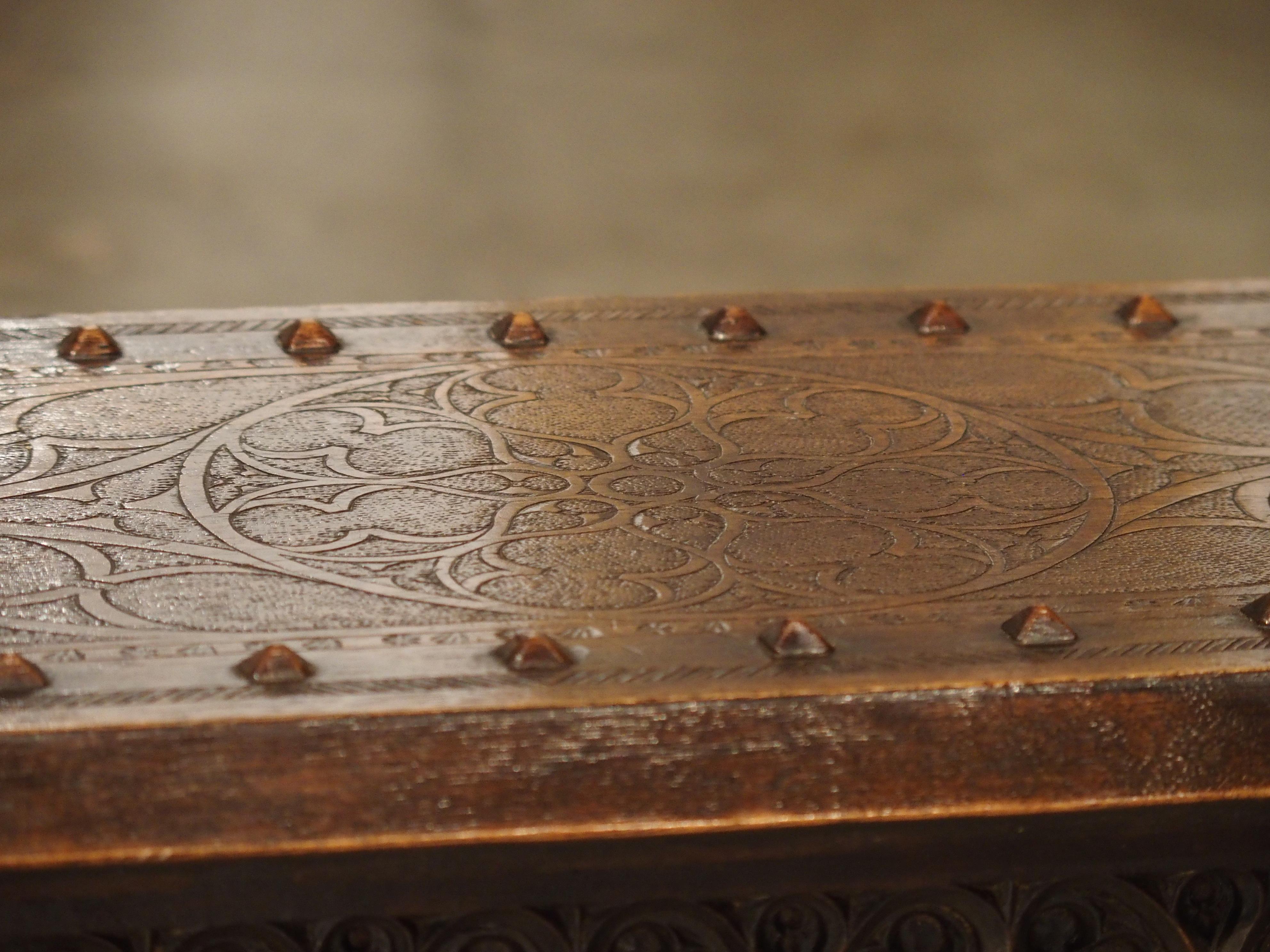 Neo-Gothic Walnut Wood Table Trunk from France, circa 1860 2