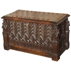 Neo-Gothic Walnut Wood Table Trunk from France, circa 1860
