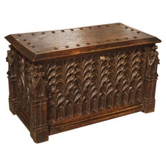 Neo-Gothic Walnut Wood Table Trunk from France, circa 1860