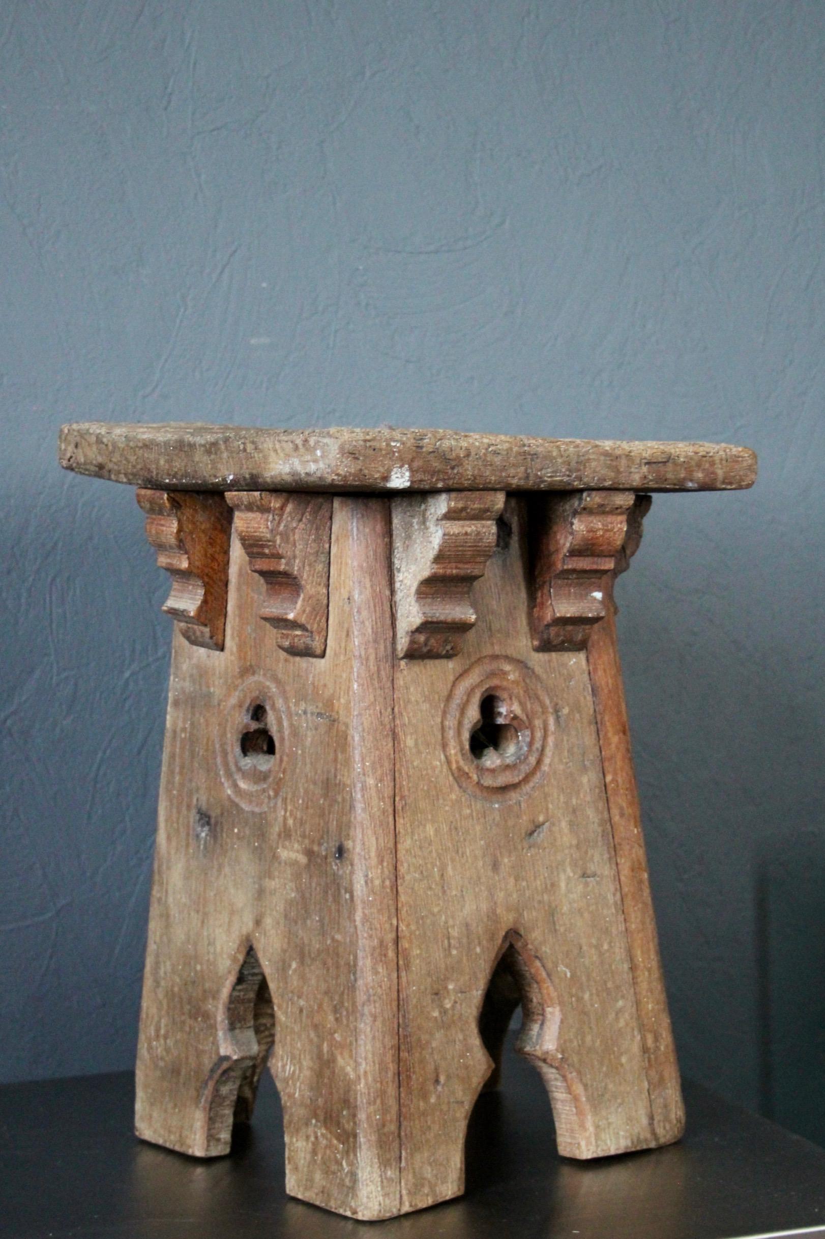 French Neo Gothic Wood Stool