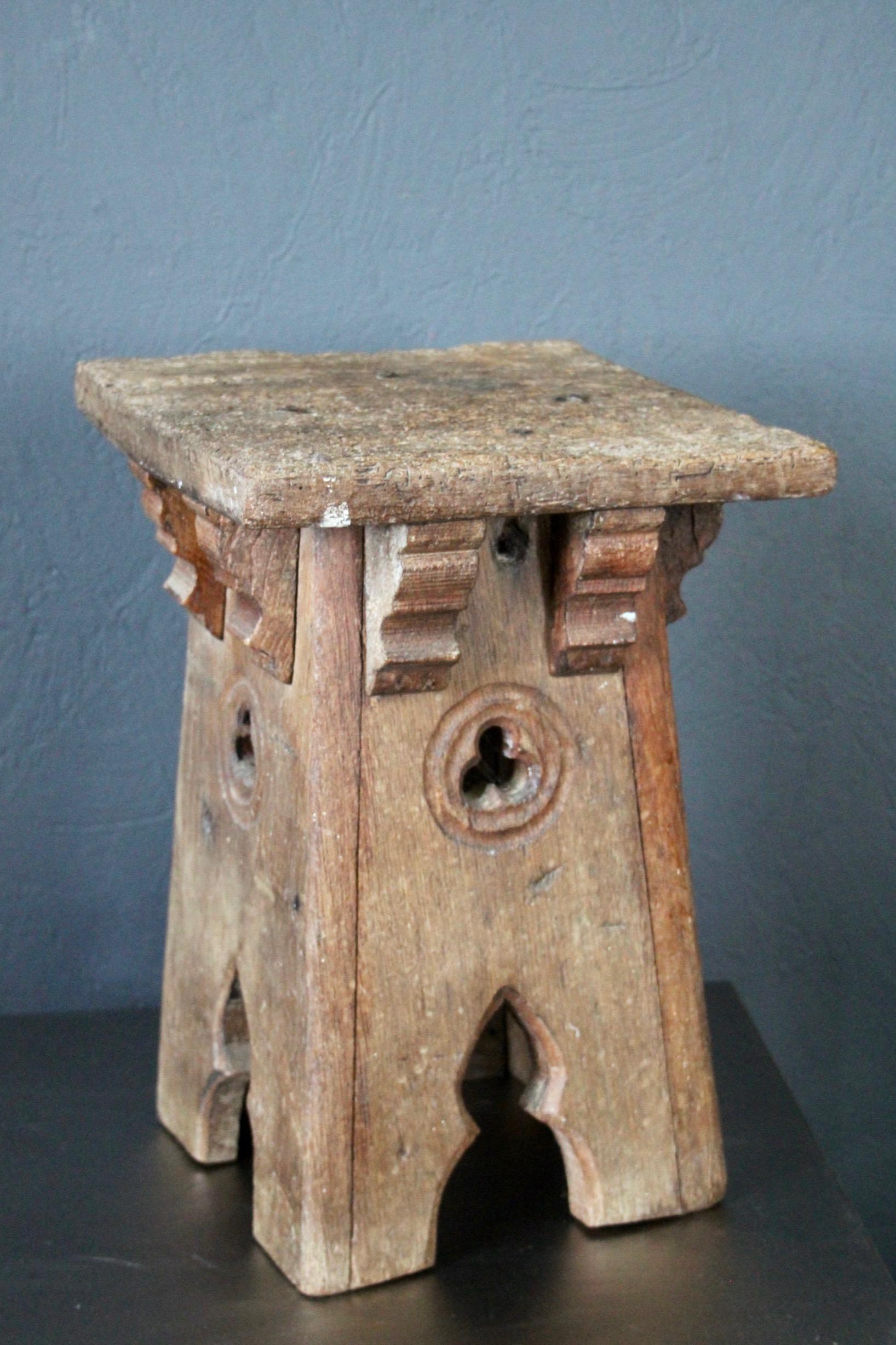 Neo Gothic Wood Stool In Good Condition In grand Lancy, CH