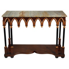 Neo-Gothic Wooden and Marble Console Table, France, circa 1830