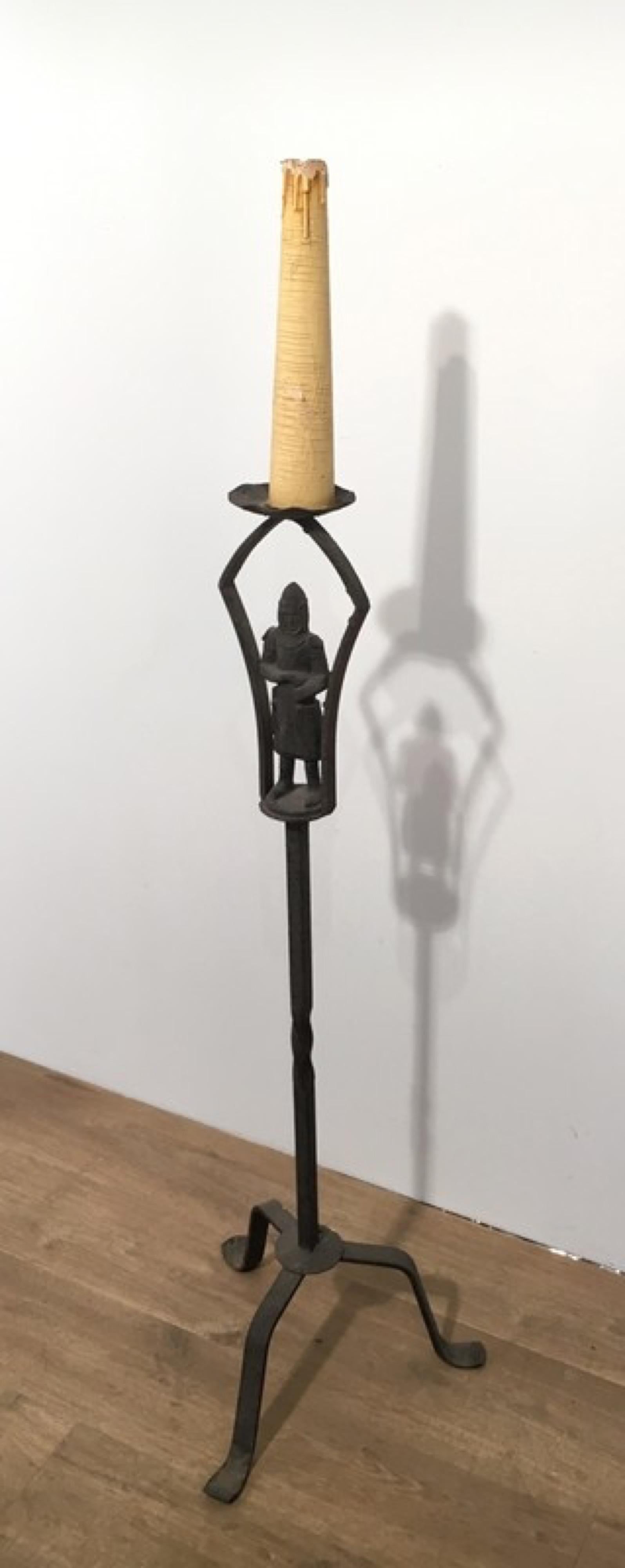 Neo-Gothic Wrought Iron Floor lamp with Soldier in Armor, French, circa 1950 2