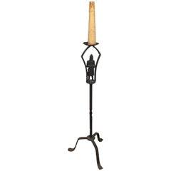 Retro Neo-Gothic Wrought Iron Floor lamp with Soldier in Armor, French, circa 1950