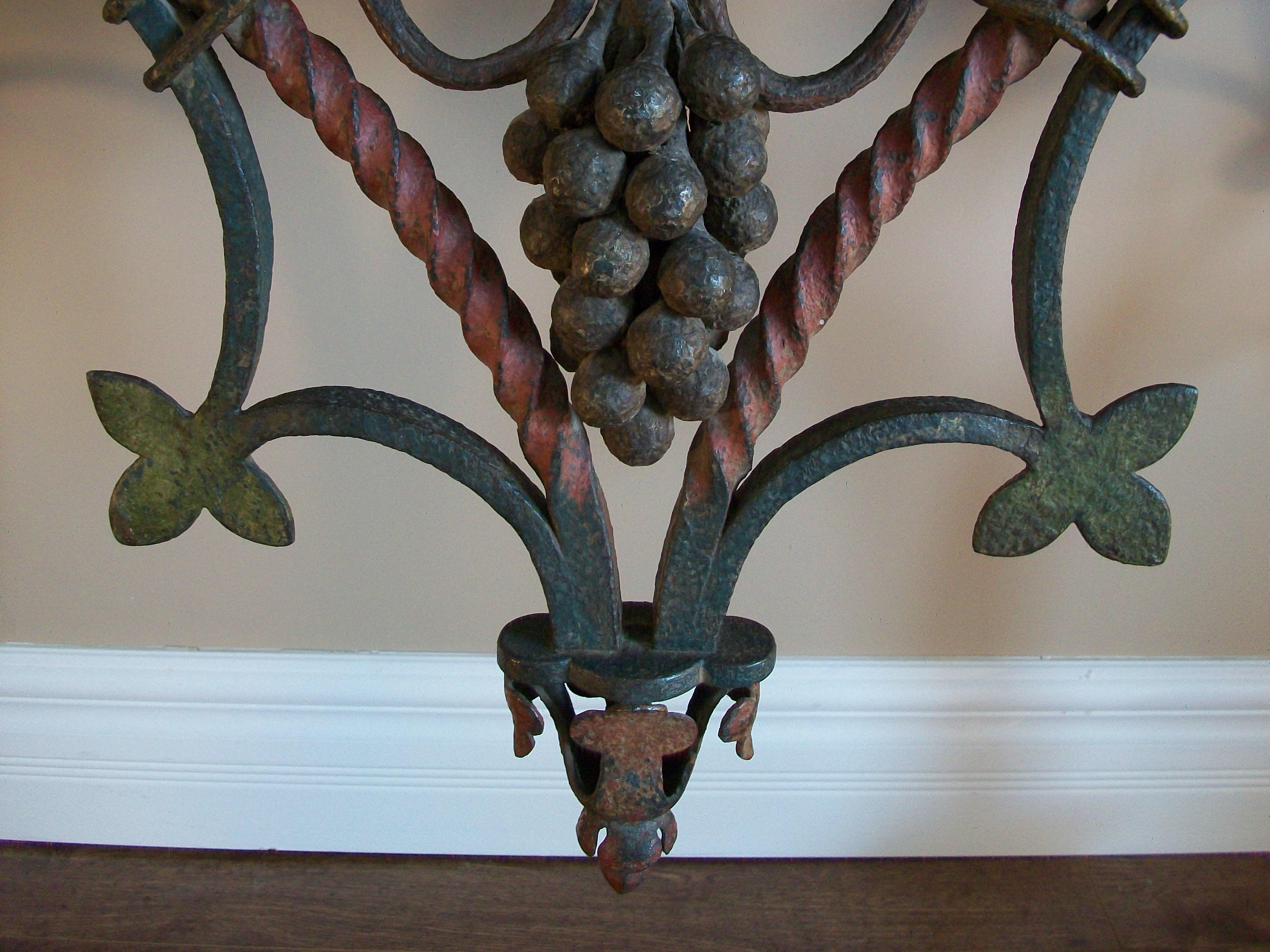 19th Century Neo Gothic Wrought Iron & Marble Console Table with Crest, France, circa 1850 For Sale