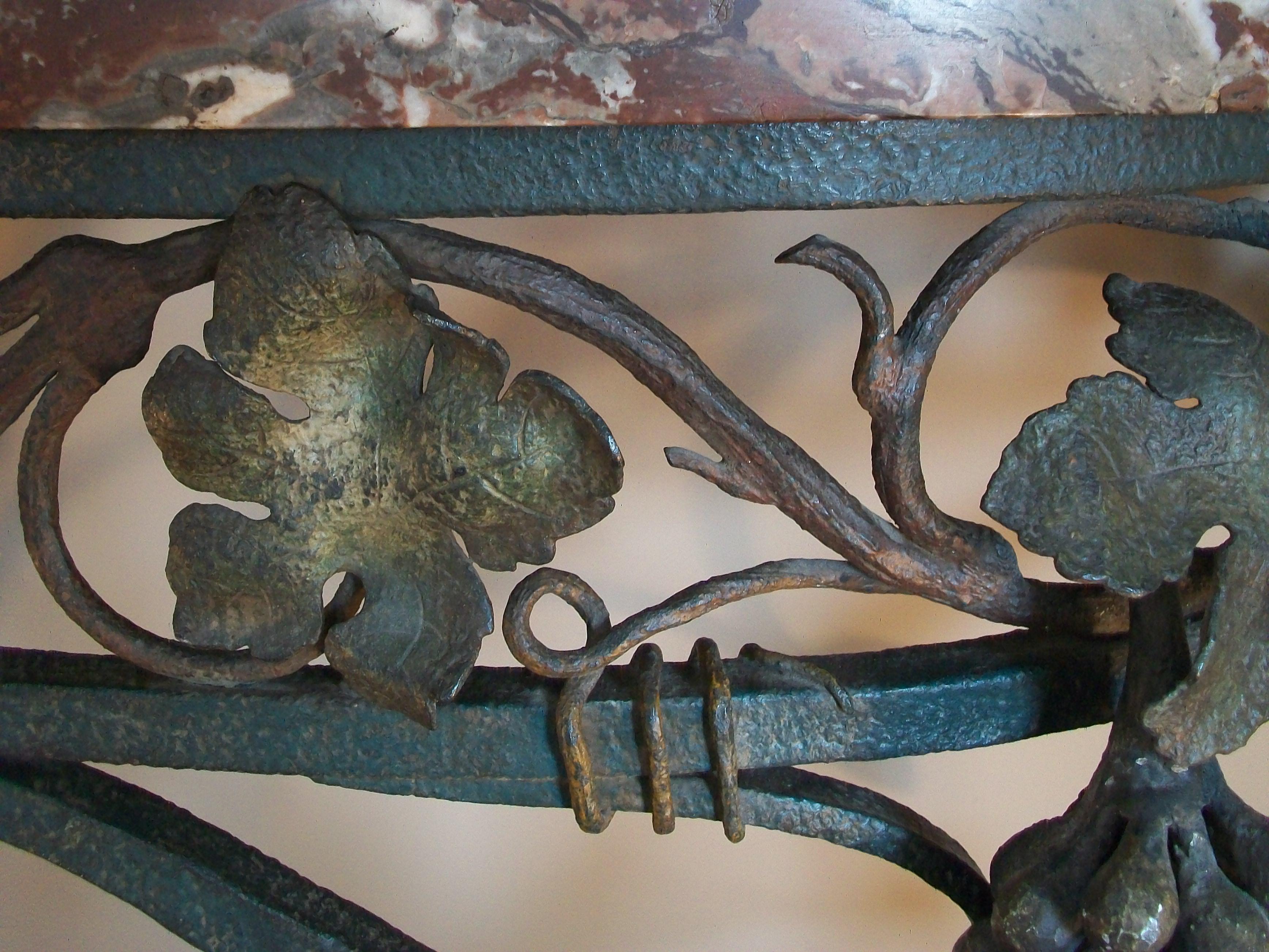 Neo Gothic Wrought Iron & Marble Console Table with Crest, France, circa 1850 For Sale 1