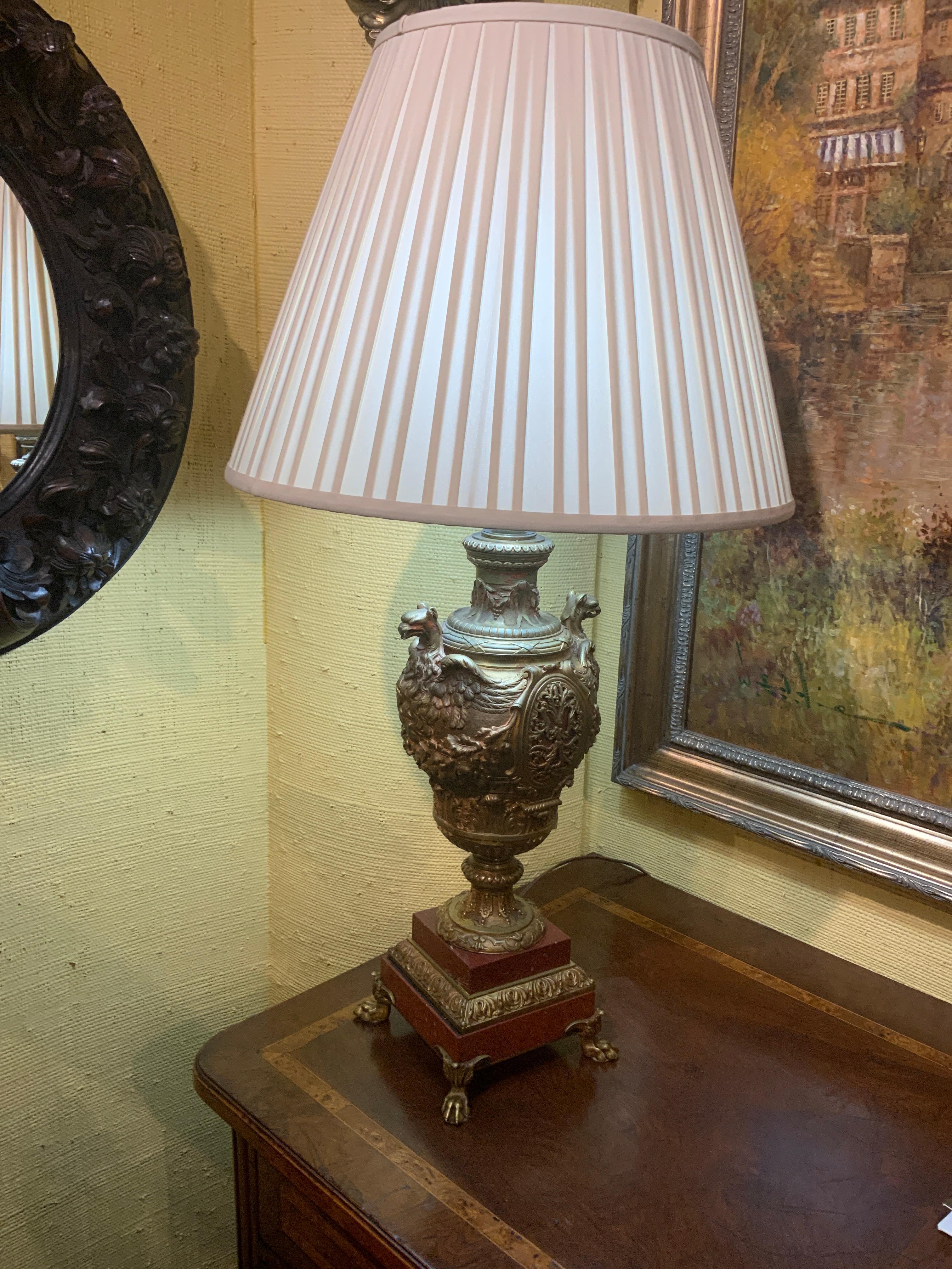 Neo Grec Bronze Urn on Marble Base Converted to a Lamp For Sale 1