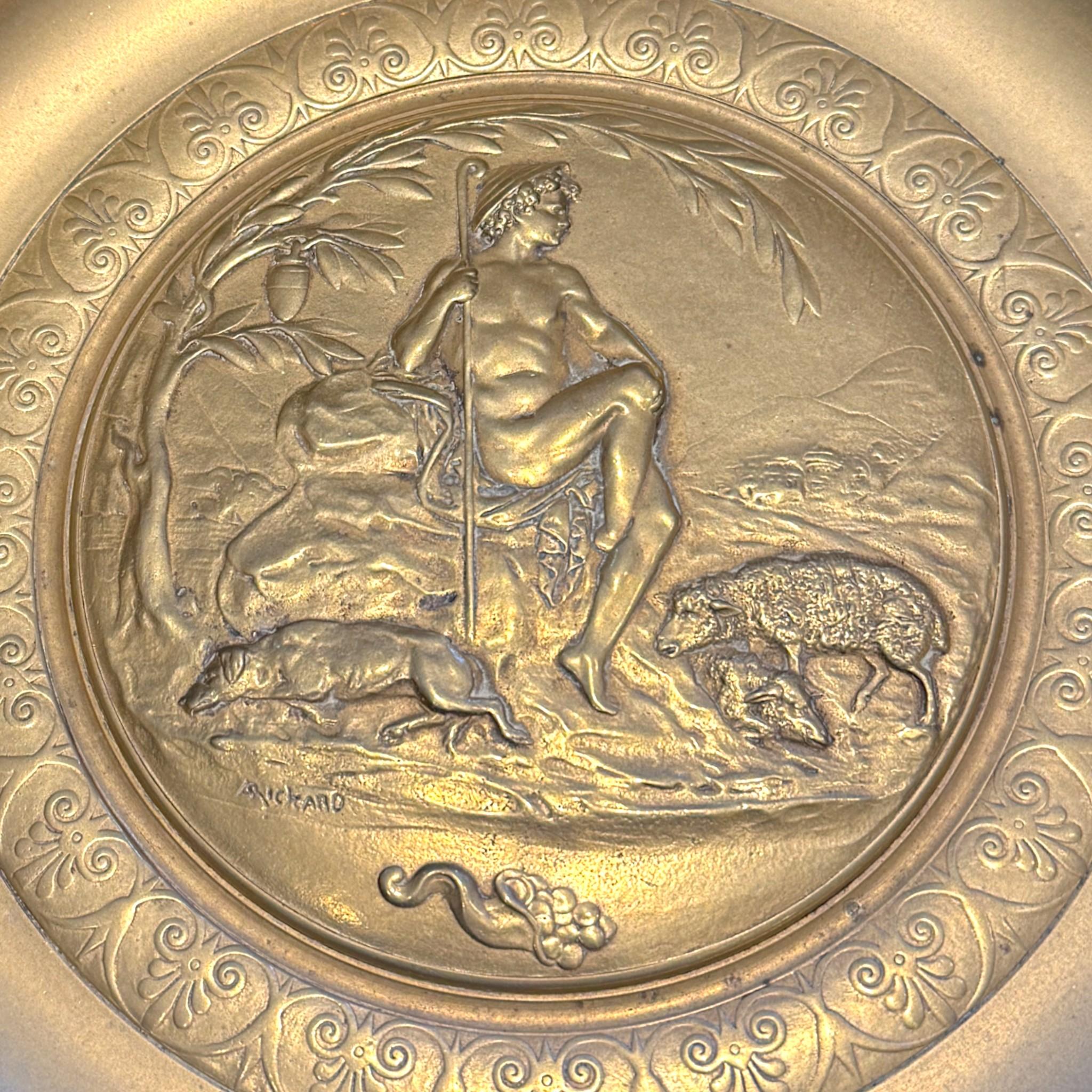 Neo-Grec Gilt Bronze Tazza with Signed Pastoral Relief “A. Chard”, 19th Century (19. Jahrhundert) im Angebot