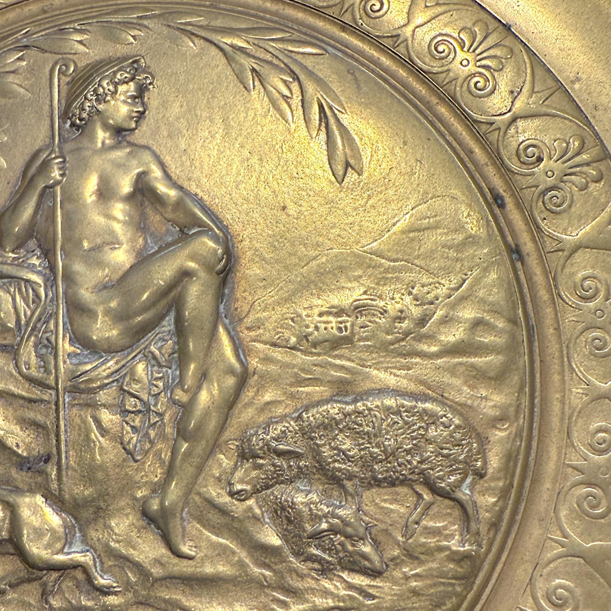 Neo-Grec Gilt Bronze Tazza with Signed Pastoral Relief “A. Chard”, 19th Century im Angebot 1