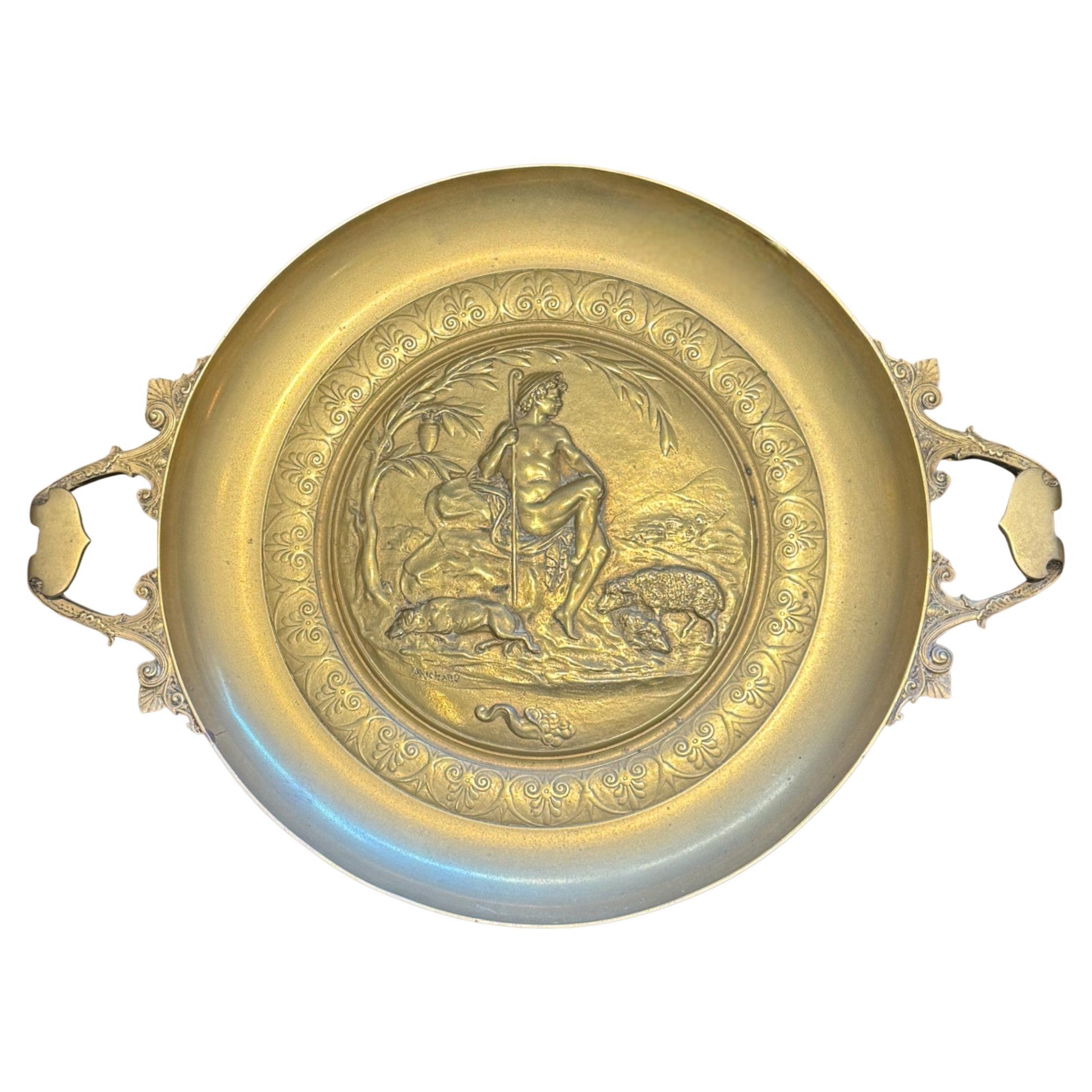 Neo-Grec Gilt Bronze Tazza with Signed Pastoral Relief “A. Chard”, 19th Century
