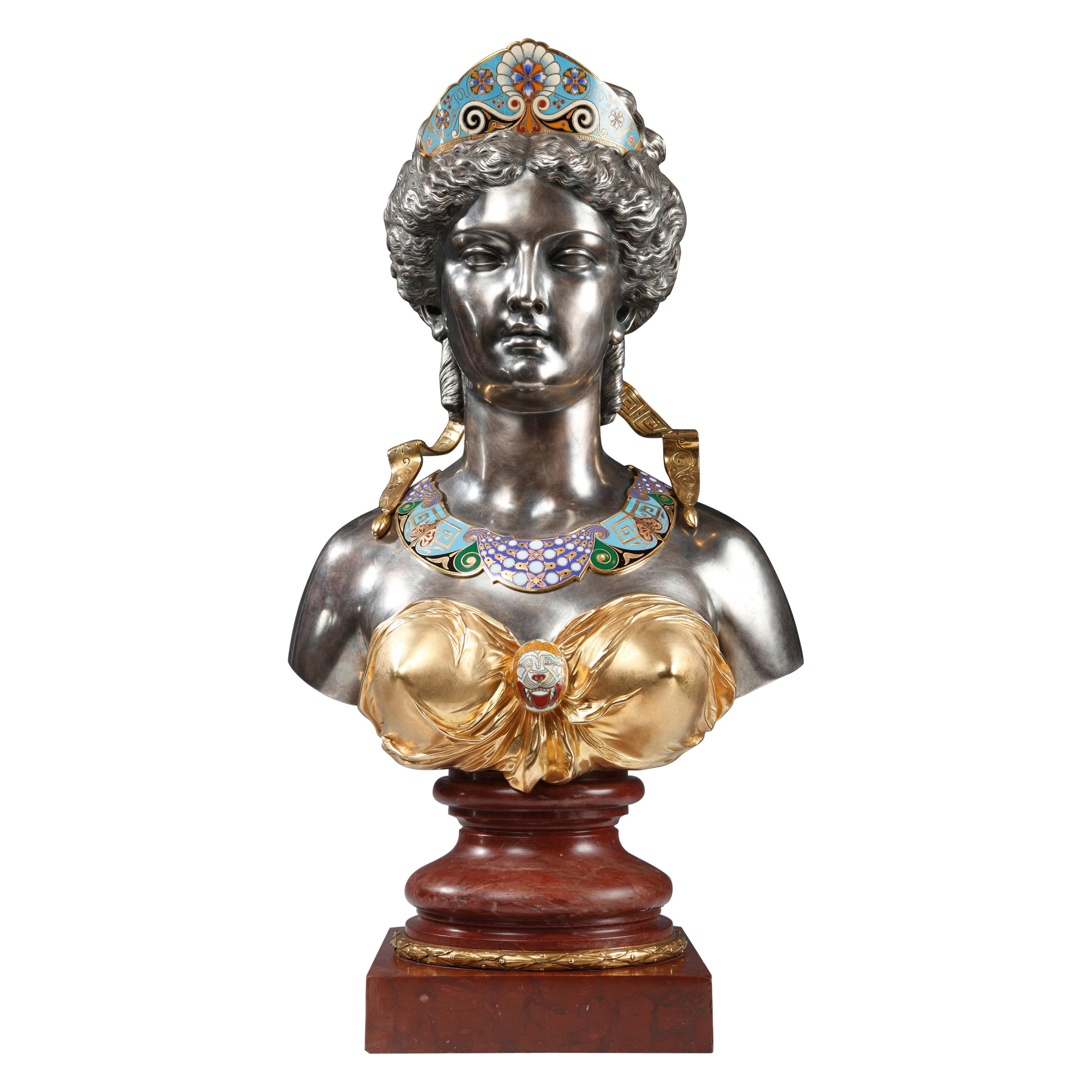 Neo-Greek Bronze Bust by E. Cornu and G. Viot & Cie, France, Circa 1867 For Sale