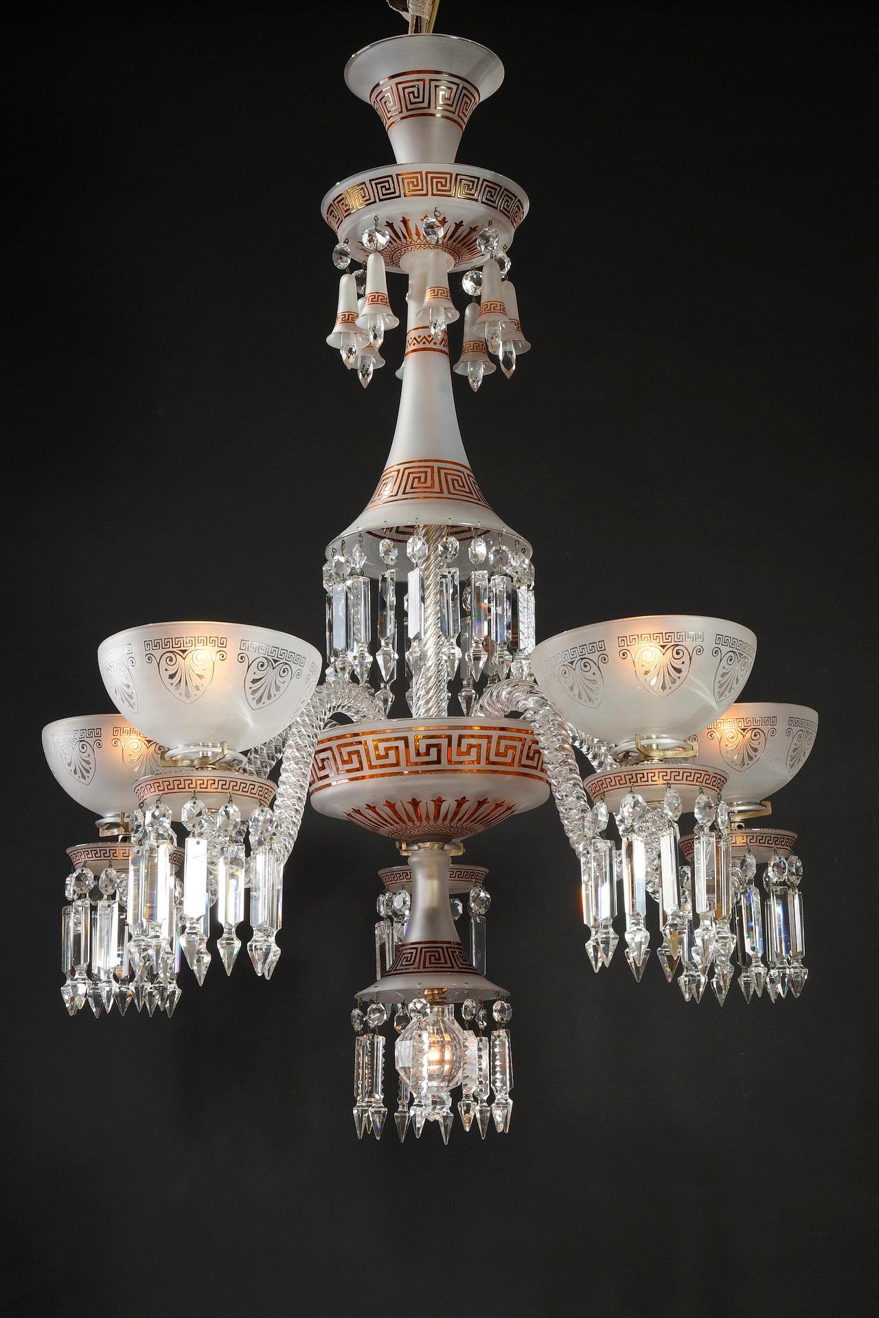 Greek Revival Neo-Greek Opaque Crystal Chandelier Attributed to Baccarat, France, Circa 1890 For Sale