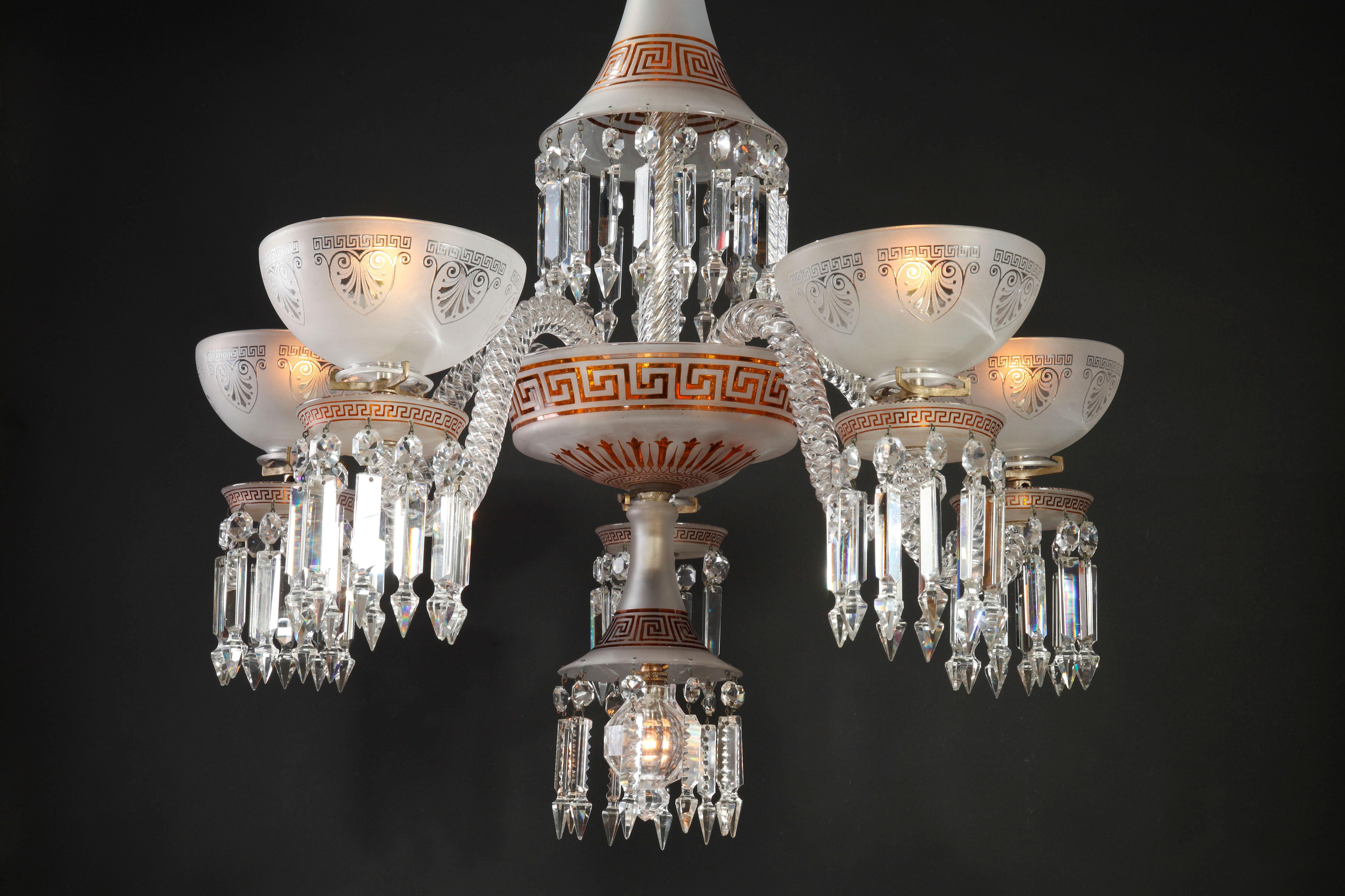 French Neo-Greek Opaque Crystal Chandelier Attributed to Baccarat, France, Circa 1890 For Sale