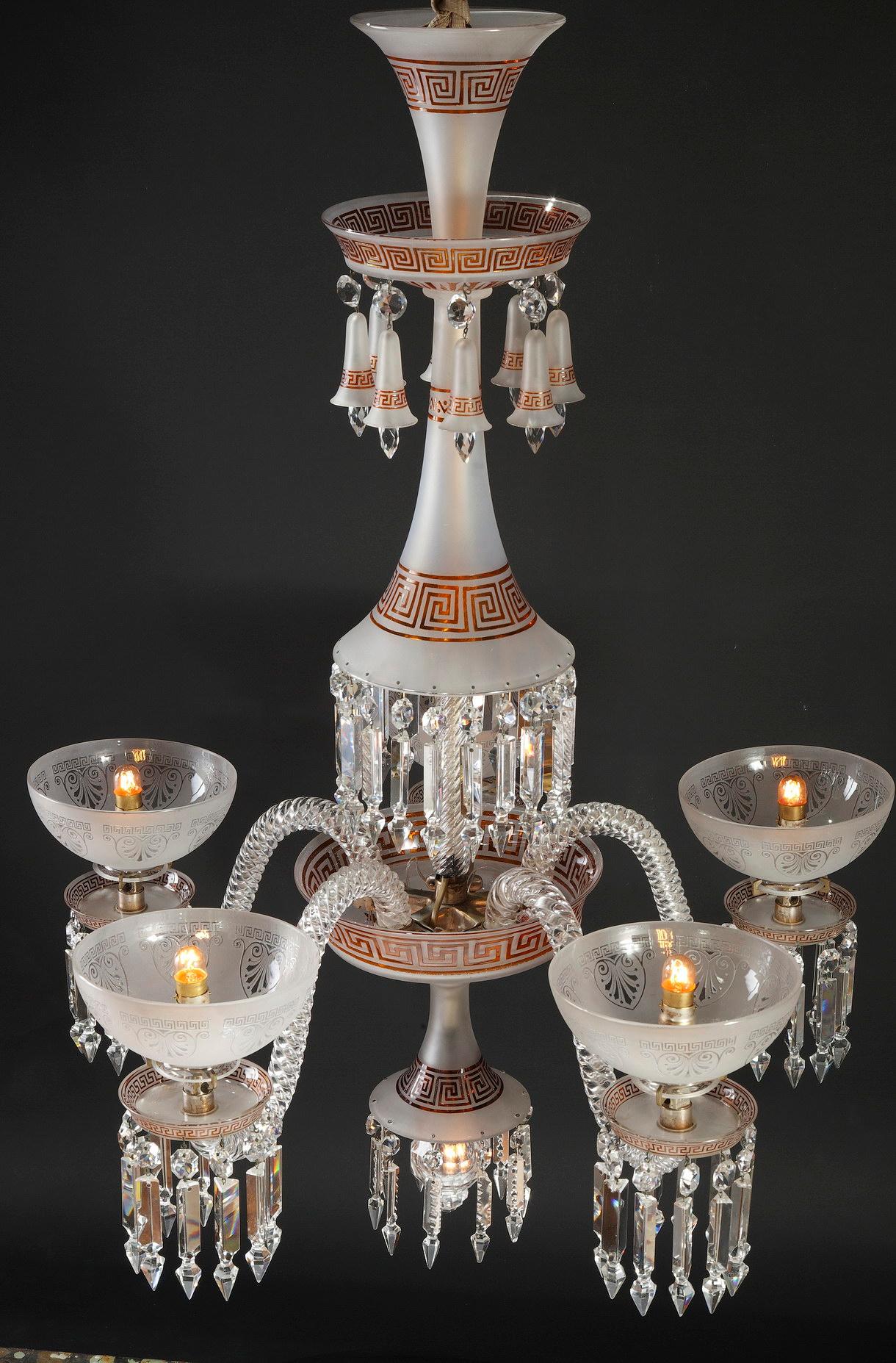 Neo-Greek Opaque Crystal Chandelier Attributed to Baccarat, France, Circa 1890 In Good Condition For Sale In PARIS, FR